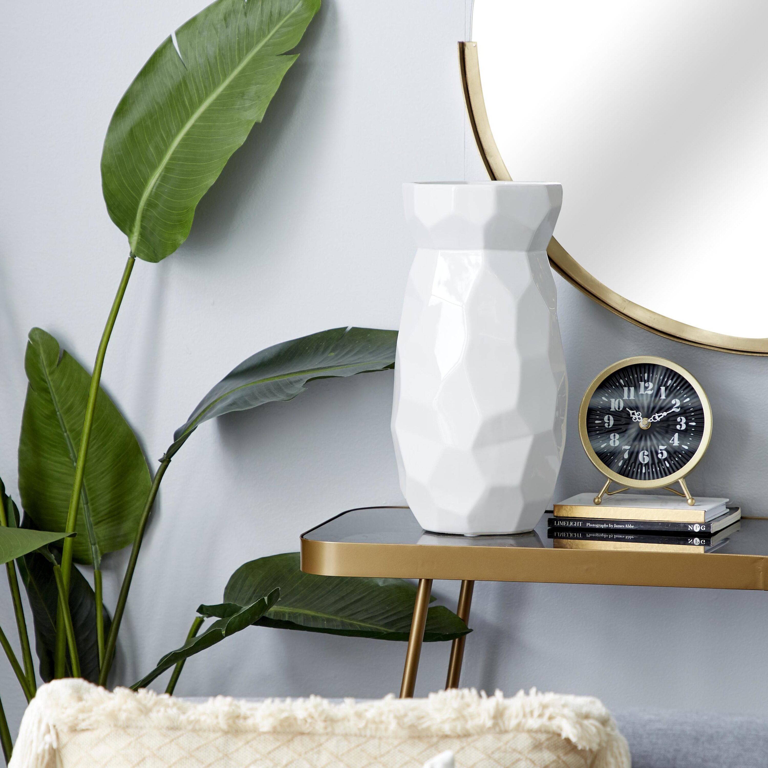 CosmoLiving by Cosmopolitan 89715 White Stone Modern Vase