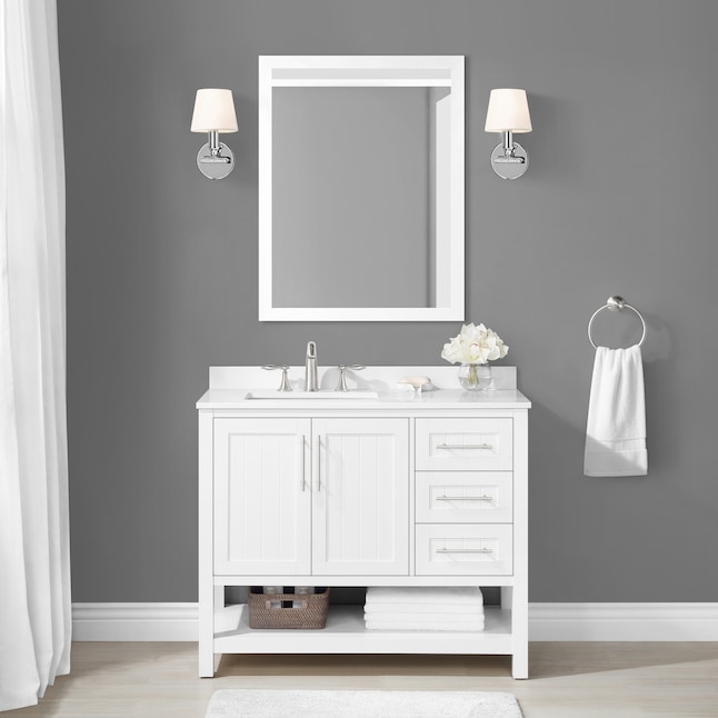 Style Selections Mercer 42 In White, What Size Mirror For A 35 Inch Vanity