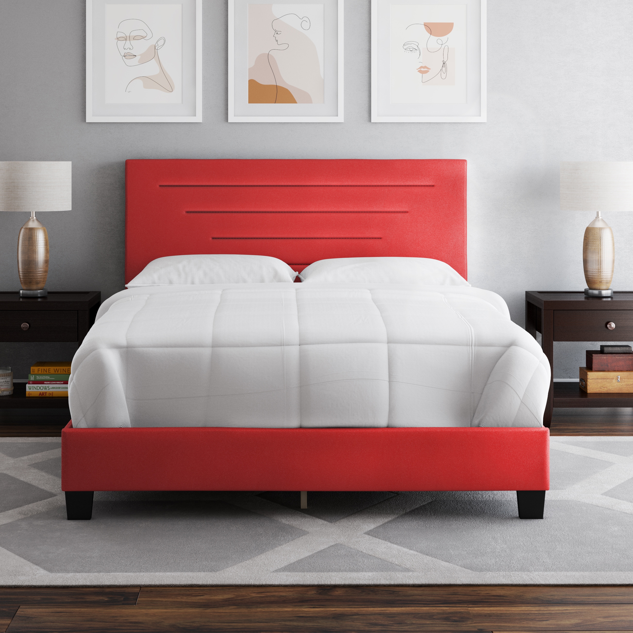 Boyd Sleep HC200604103 Luxembourg Leatherette Upholstered Platform Bed Frame with Headboard- Sturdy 4 Slat wood Support System- Requires Box Spring or Foundation