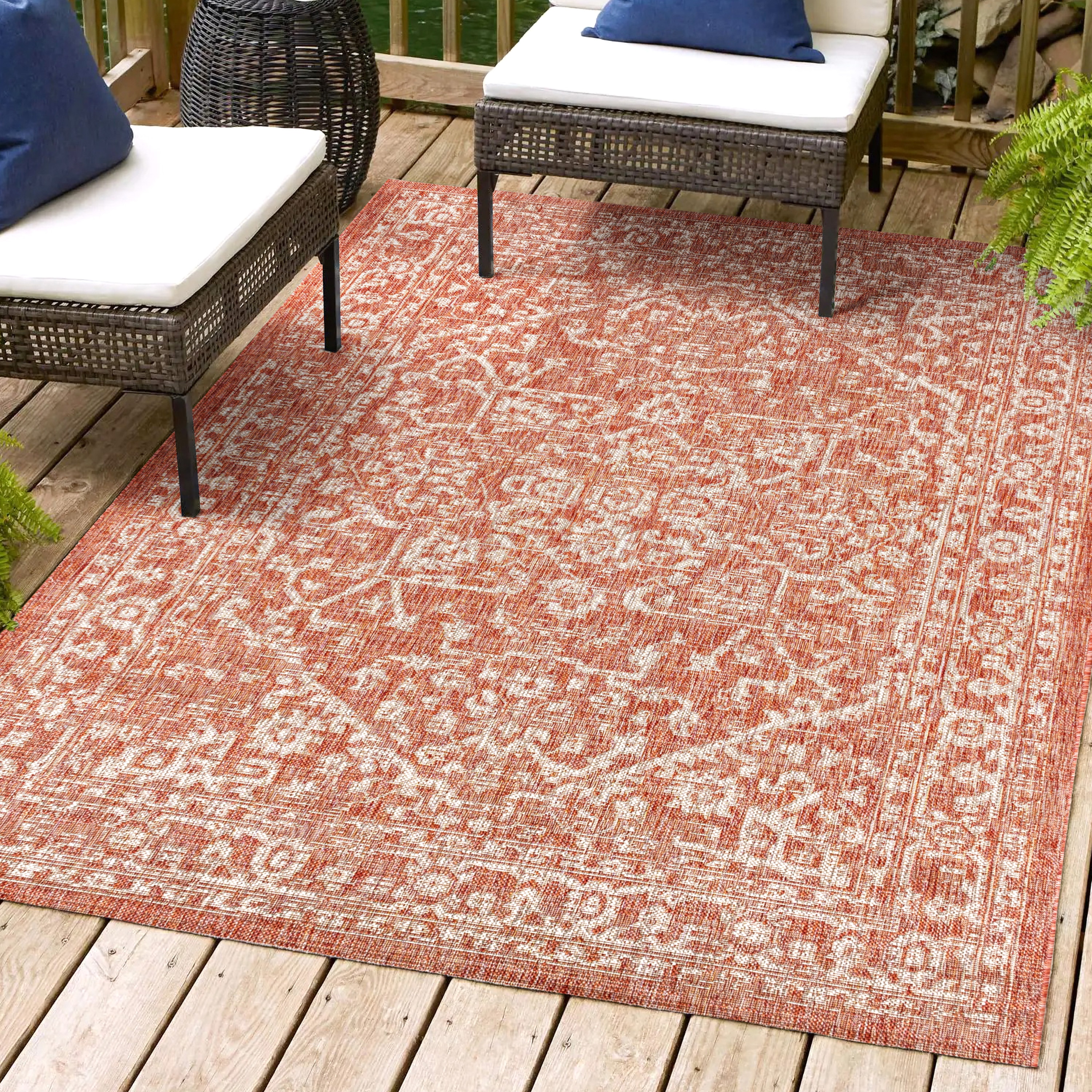 JONATHAN  Y SMB104A-3 Santa Monica Malta Textured Weave 3 x 5 (ft) Loomed Polypropylene Red/Taupe Rectangular Indoor/Outdoor Border Coastal Area rug
