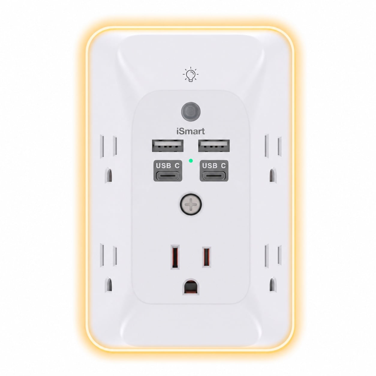 Phewnyzo Afoxsos Multi Plug Outlet Extender with 4 USB Ports 2 USB C Night Light 1050 Joule Surge Protector Wall Mount Splitter for Bathroom Kitchen