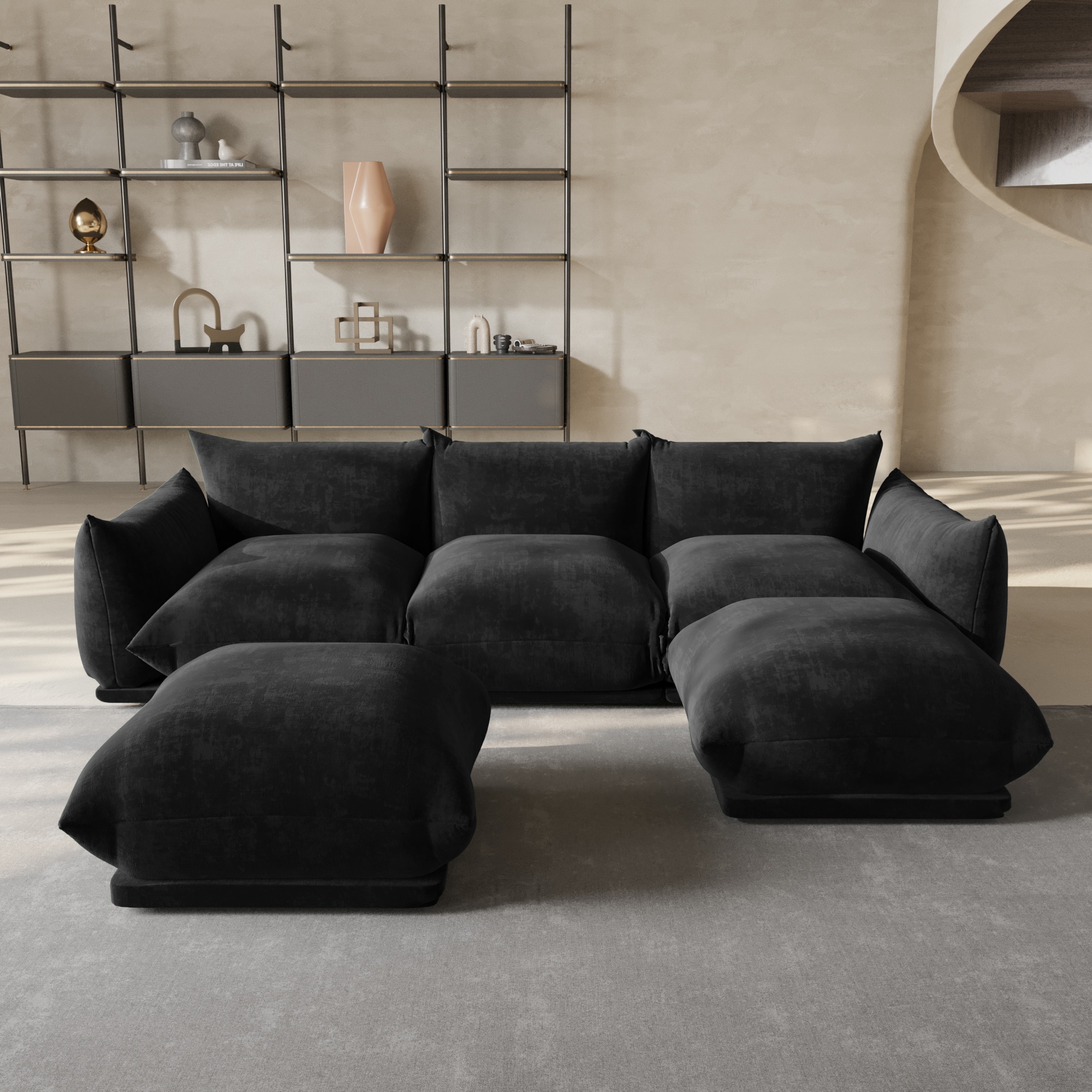 BuotiqHom DH-A-119BK-S3+2 104-in Modern Black Chenille 5 -seater Sectional