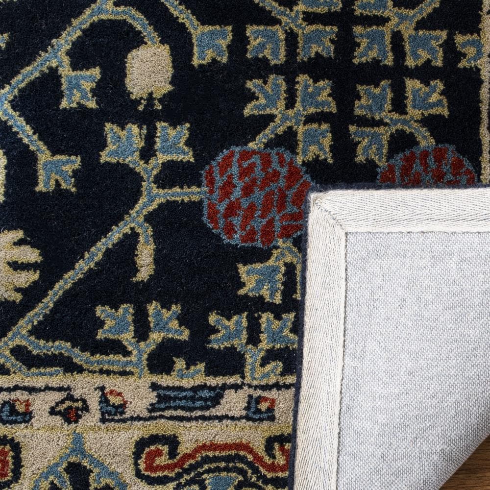 Ivory and Navy 6' x 6' Square Hand-Tufted Wool Rug