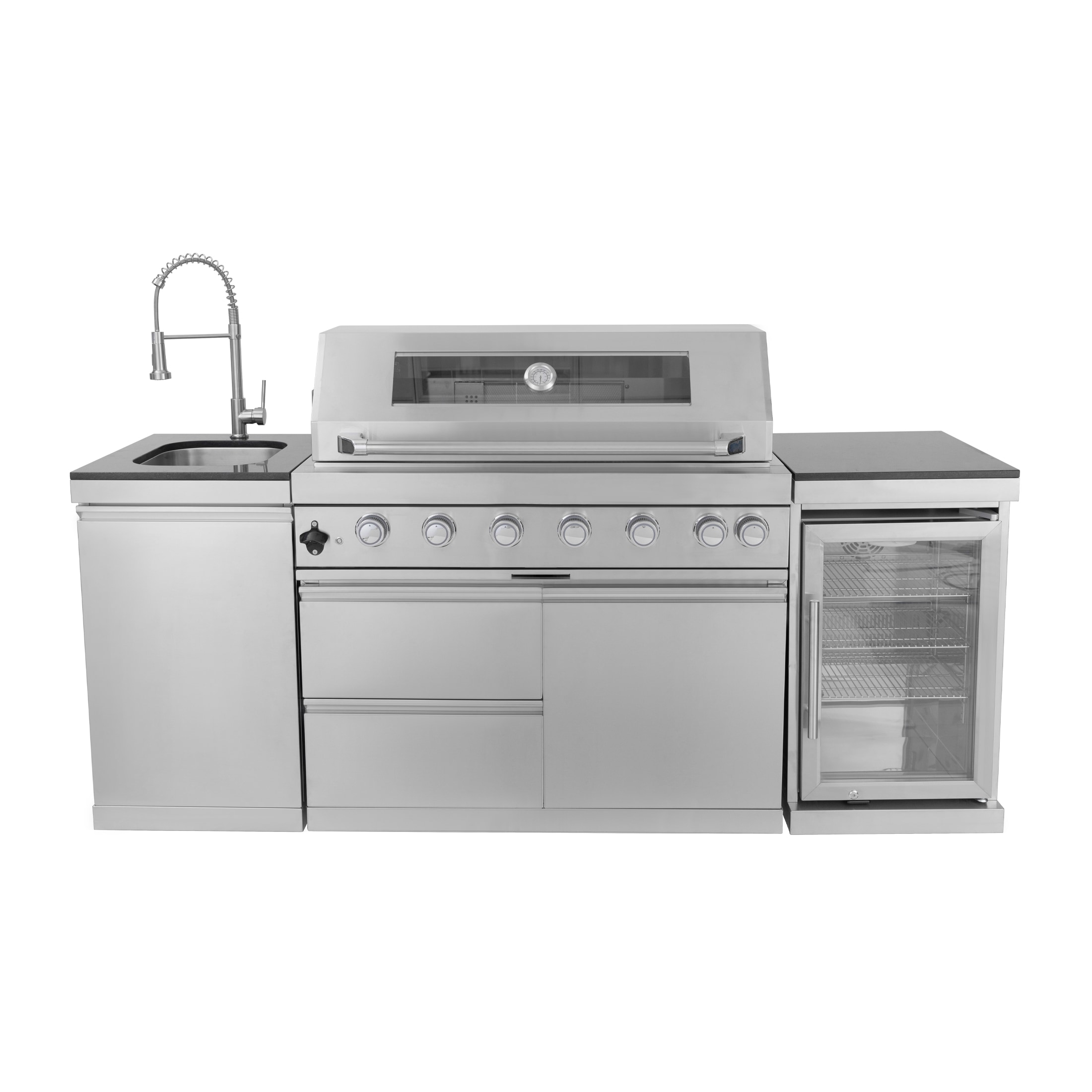 Siavonce 85-in W Modular Outdoor Kitchen Grill island with 2 -Burners Gas grill , Silver Stainless steel Square Door