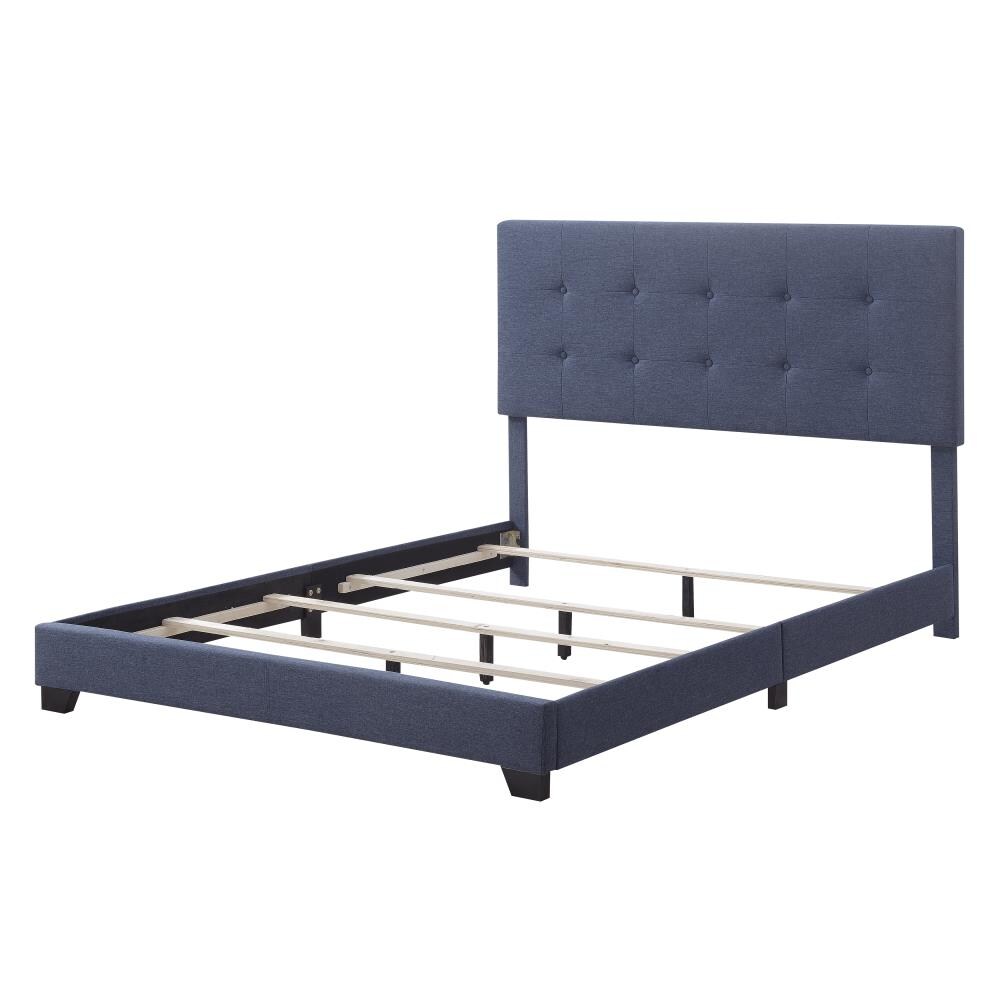 HomeFare Biscuit tufted king bed in Heathered denim blue King Wood ...