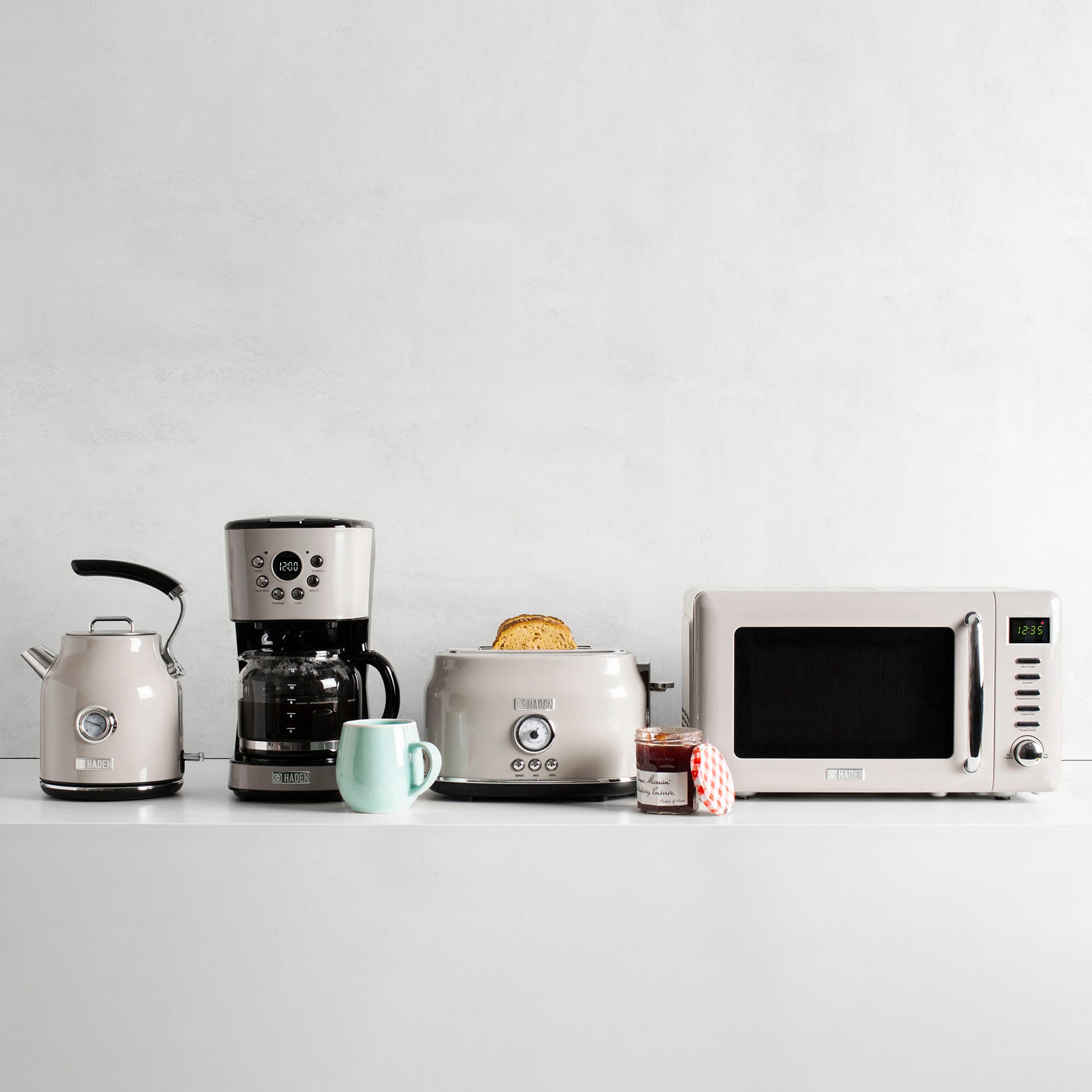 Haden Heritage Toaster, Kettle, Coffee Maker, Microwave, Blender Set, White  