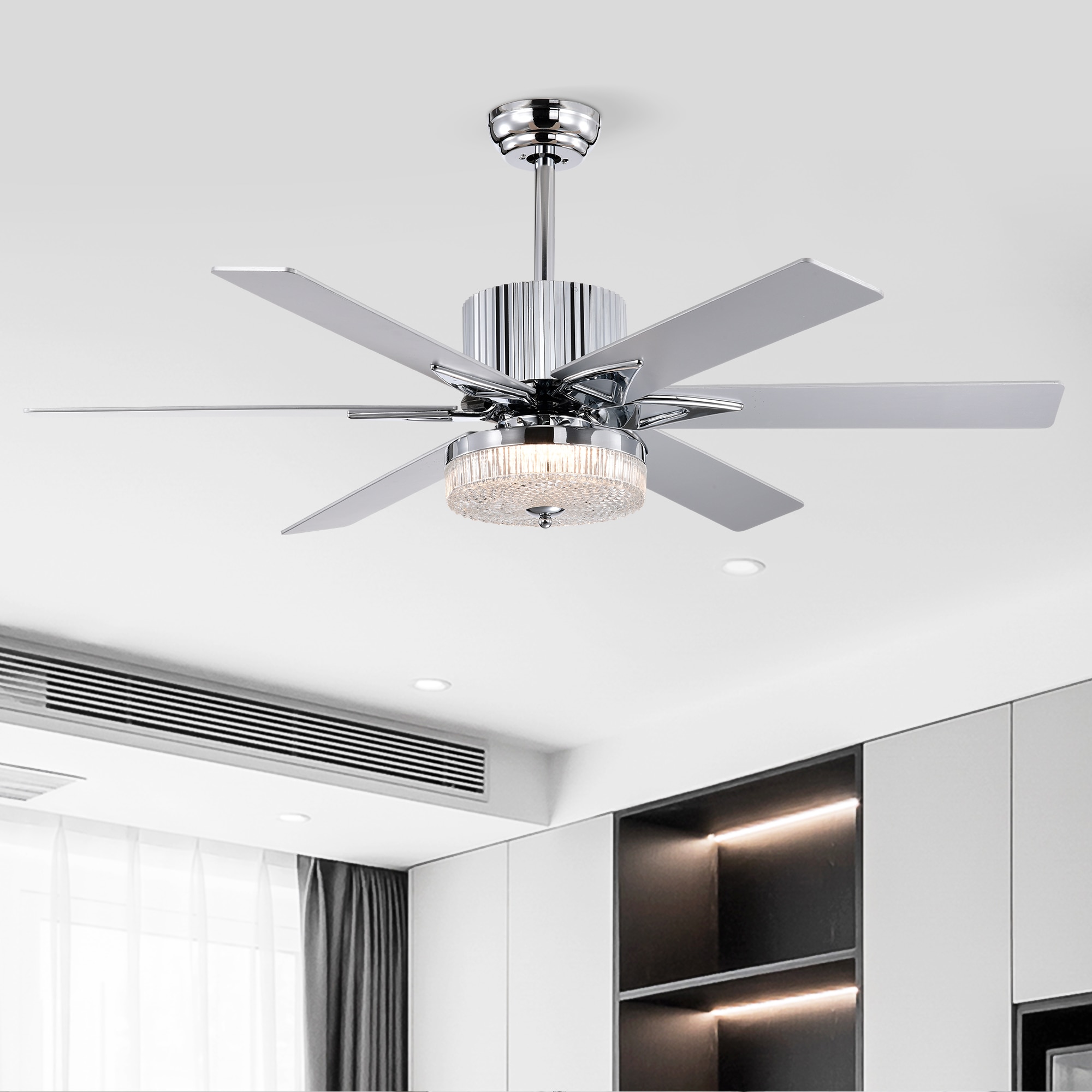 JIMSMAISON JMHECF02-52CE 52-in Color-Changing Integrated LED Chrome with Silver Blades Ceiling Fan With Light - Remote Included ( 6 -Blade )