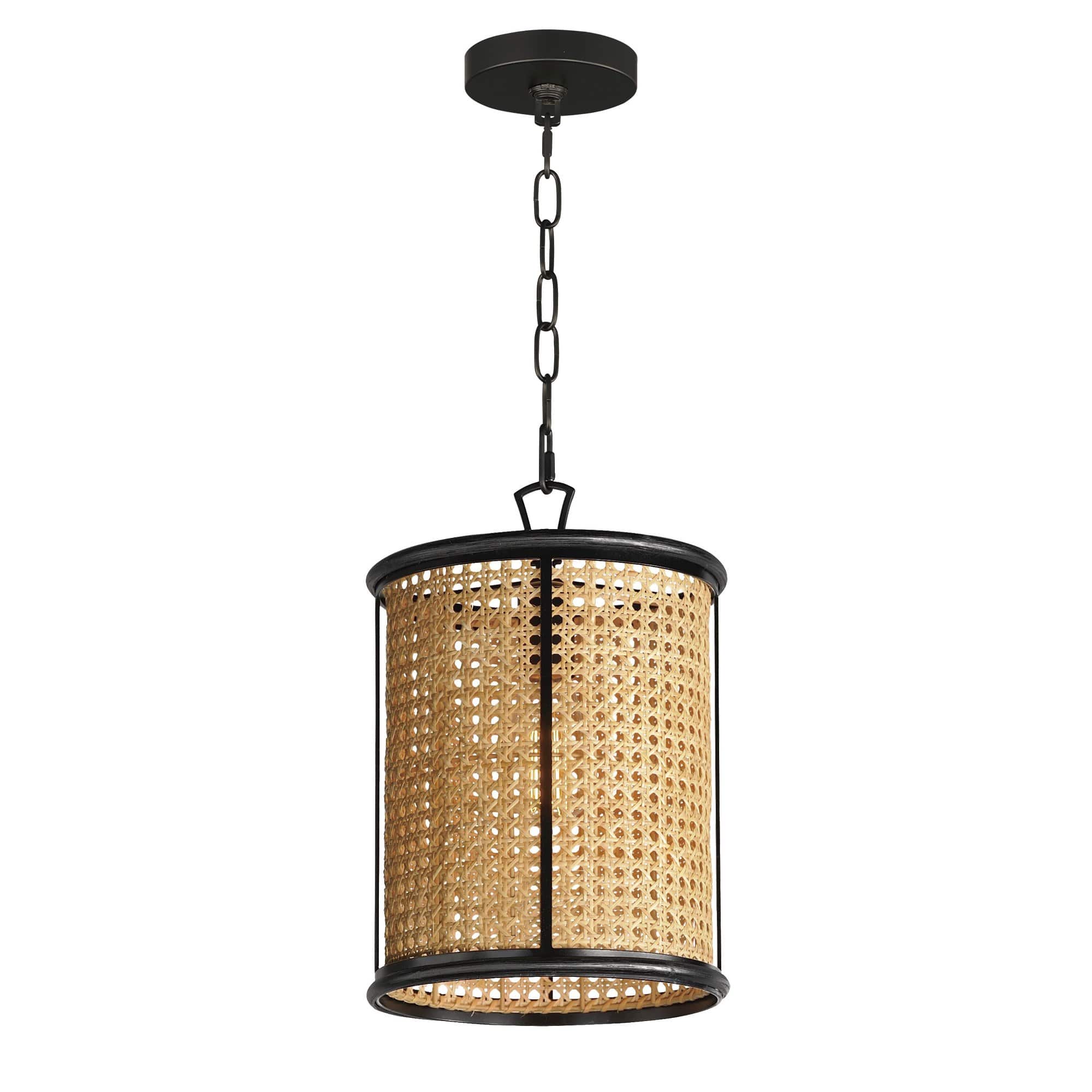 Maxim Lighting A-MX-14471NABK Cane 1 - Light Black Incandescent Rattan And Steel Pendant Light