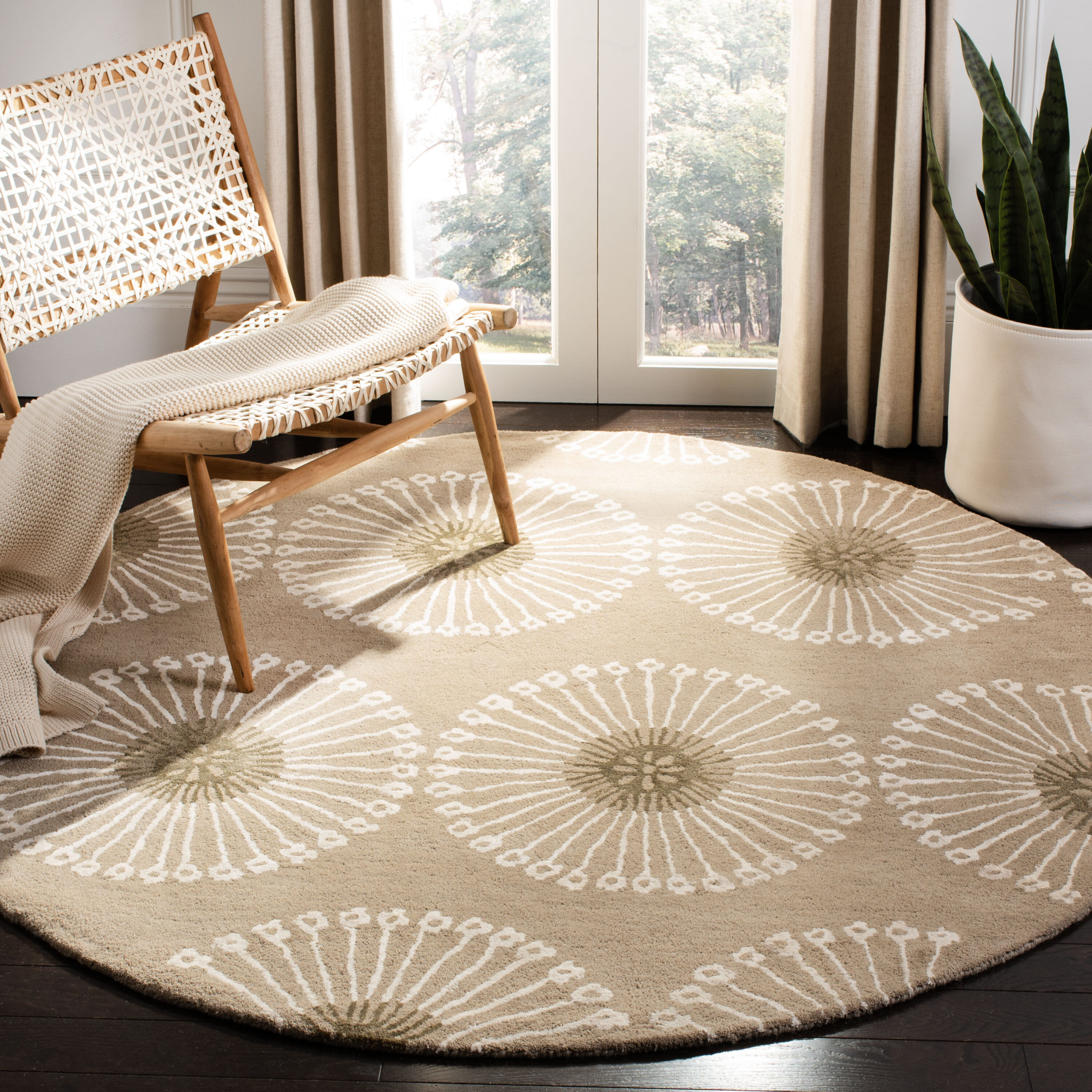  Soh821 Beige/Brown Contemporary 6ft x 6ft Round Rug