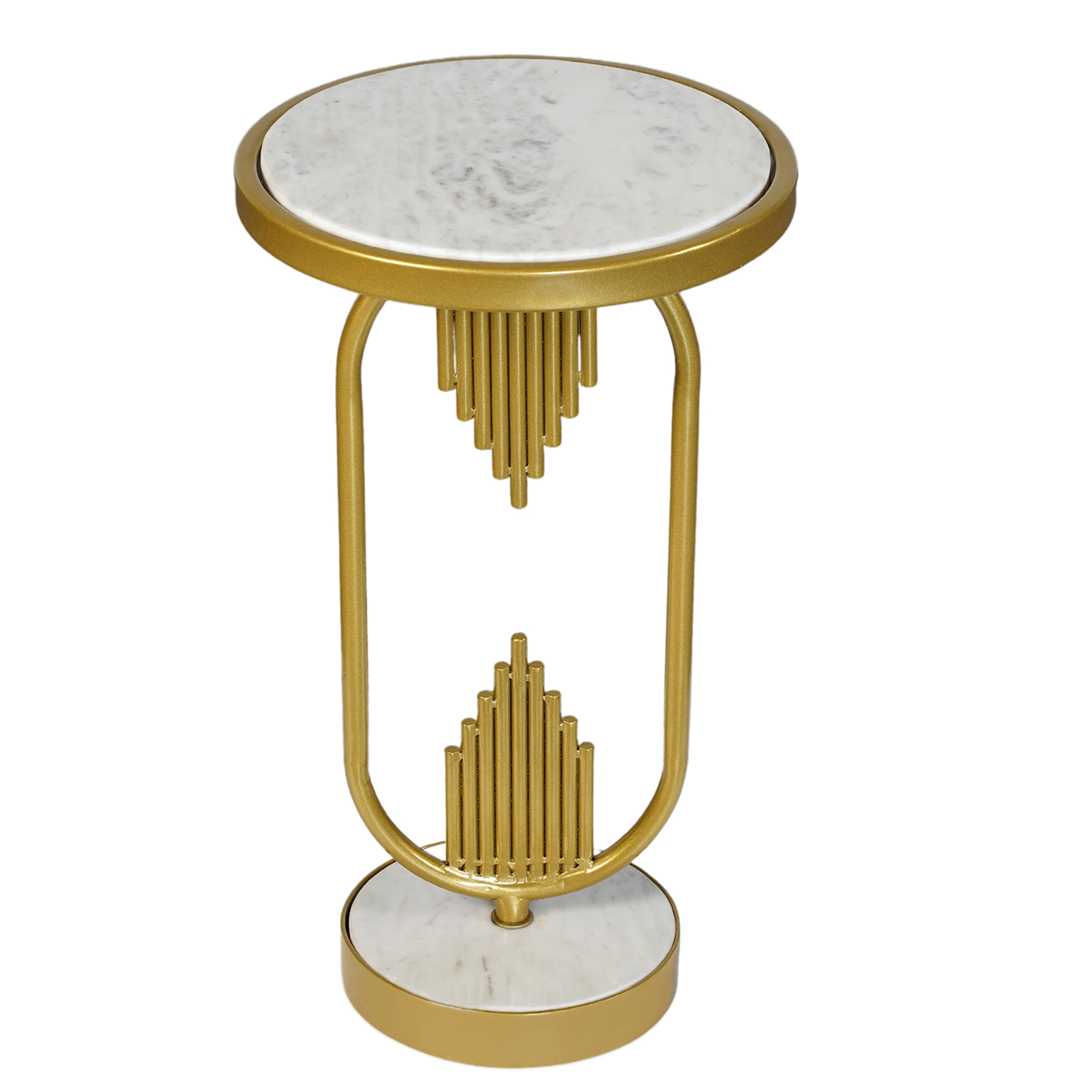 Benzara UPT-276370 12-in W x 21-in H Gold, White Granite/Marble Round Modern End Table Assembly Required