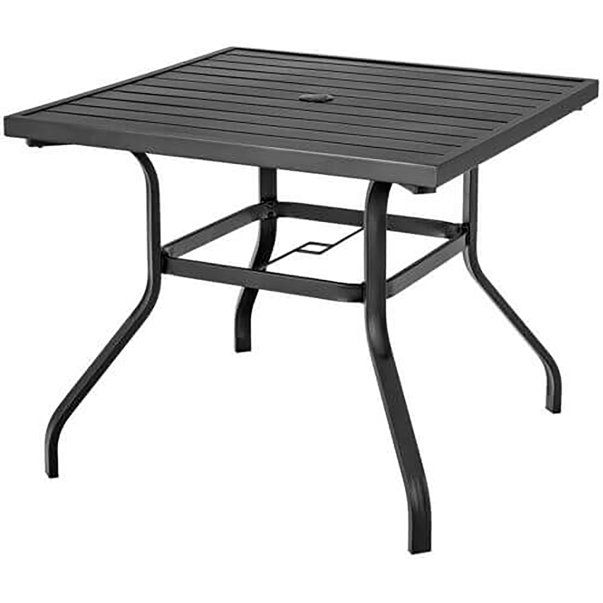 Forclover ALW45-25BR 37 Inch Square Patio Dining Table with Umbrella Pole Hole Square Outdoor Dining Table 37-in W x 37-in L with Umbrella Hole