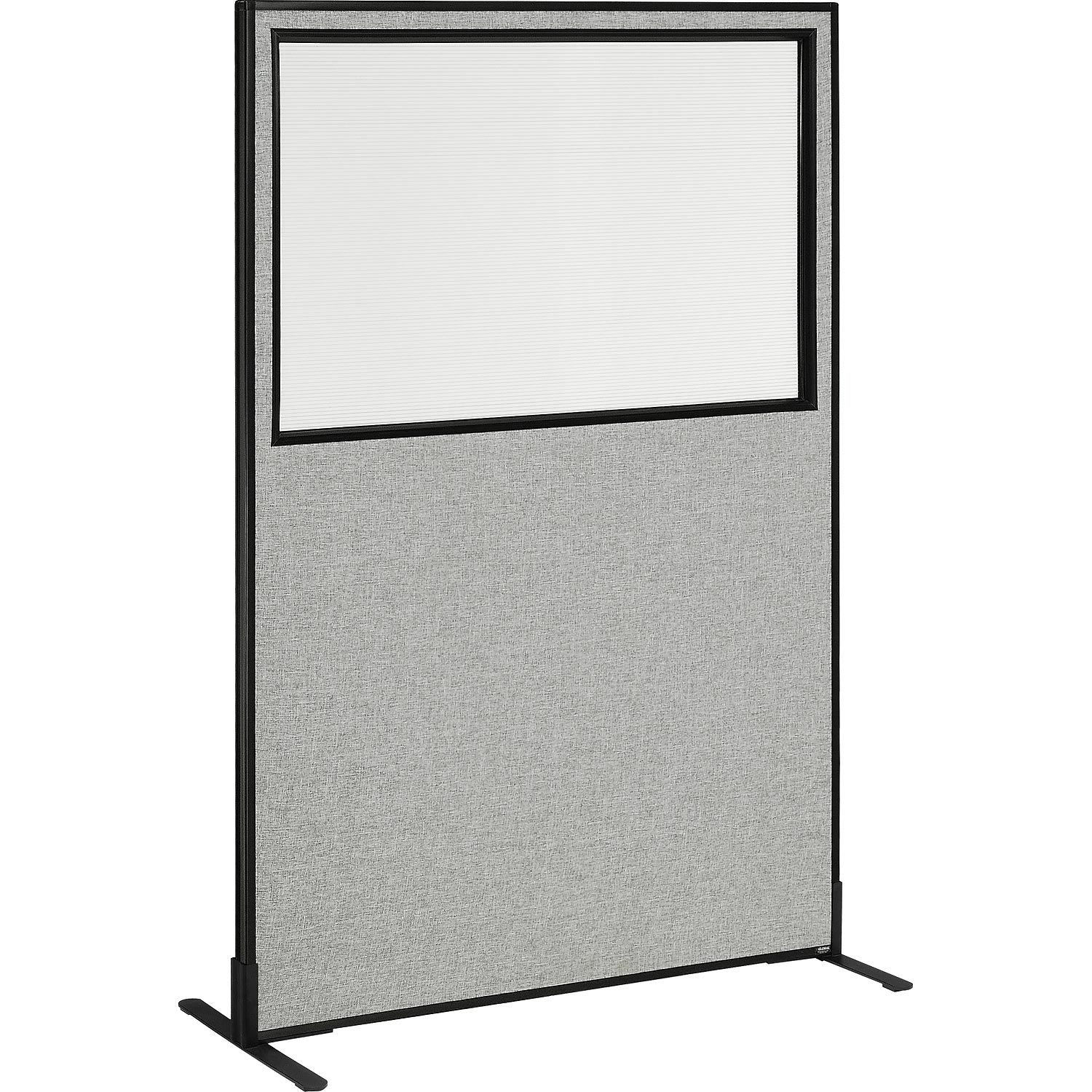 Global Industrial 695789FWGY 48-14-inW x 96-inH Freestanding Office Partition Panel with Partial Window Gray
