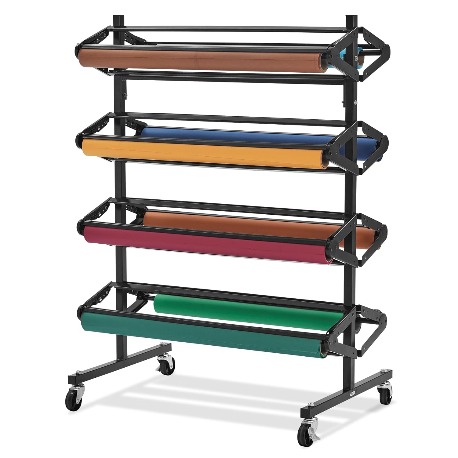 AdirOffice Black Steel Rolling Large 36-in 8-Roll Capacity Paper Roll Holder Dispenser Stand and Cutter for Butcher Wrapping Craft and Wall Paper