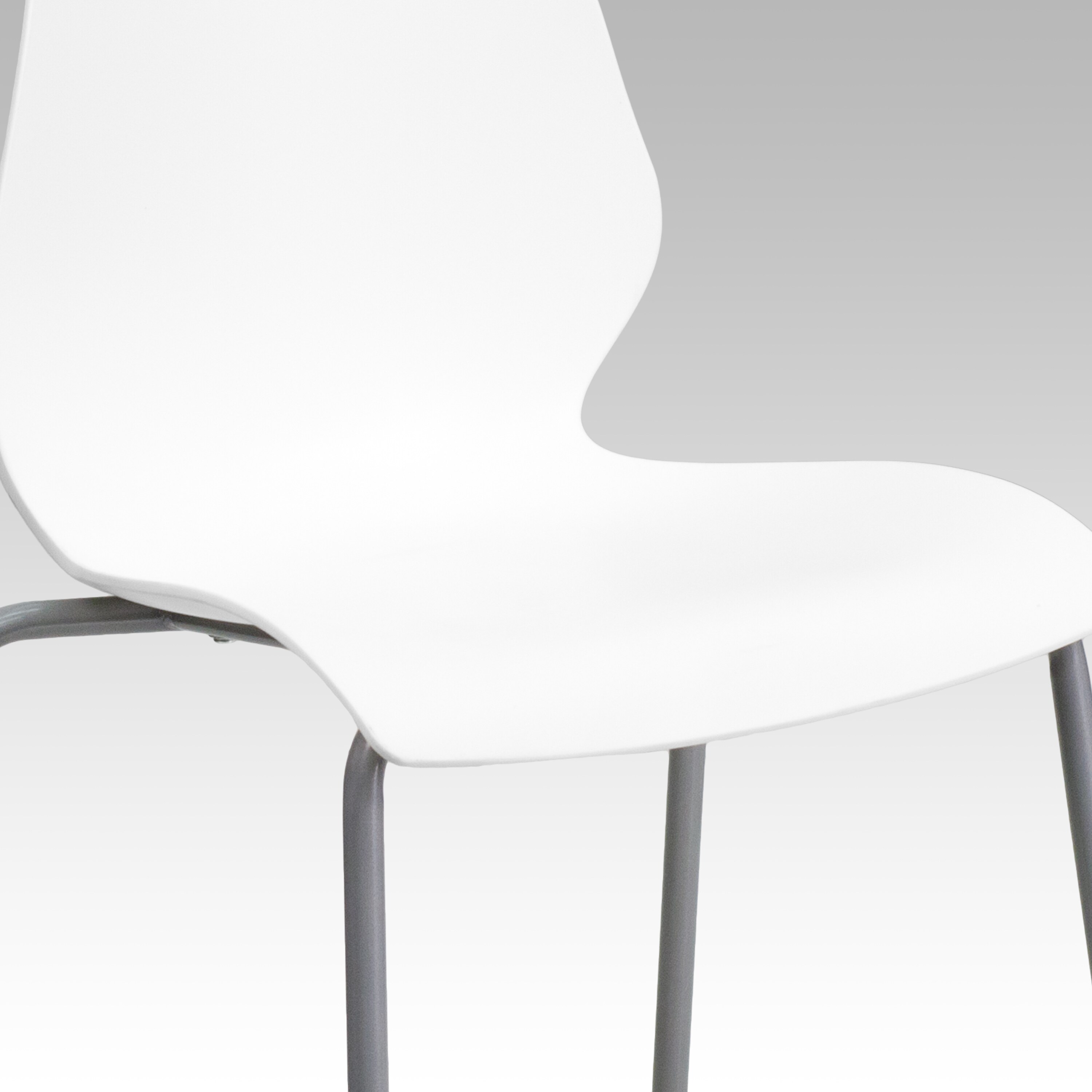 Lumbar-Support White & Silver Metal Stackable Chair