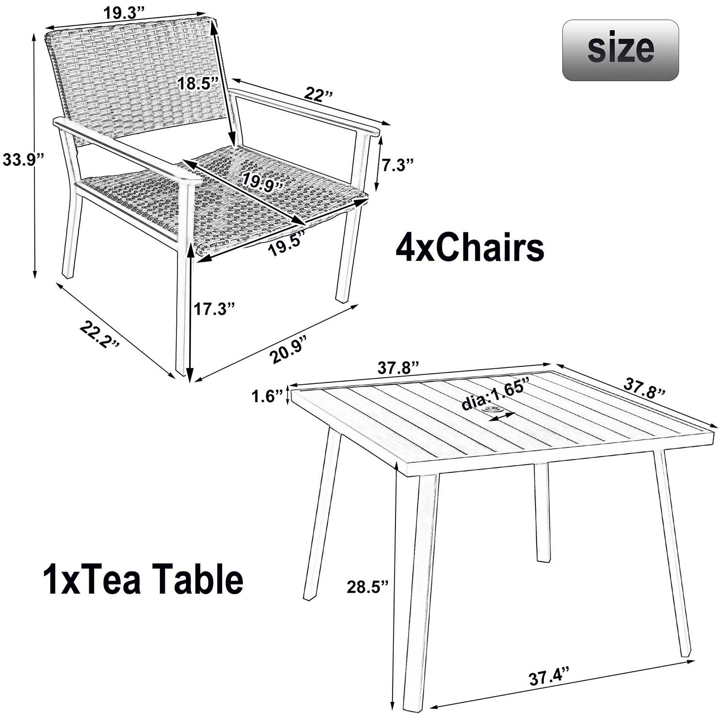 SINOFURN SYA010250BK Patio-Dining-Sets - View #4
