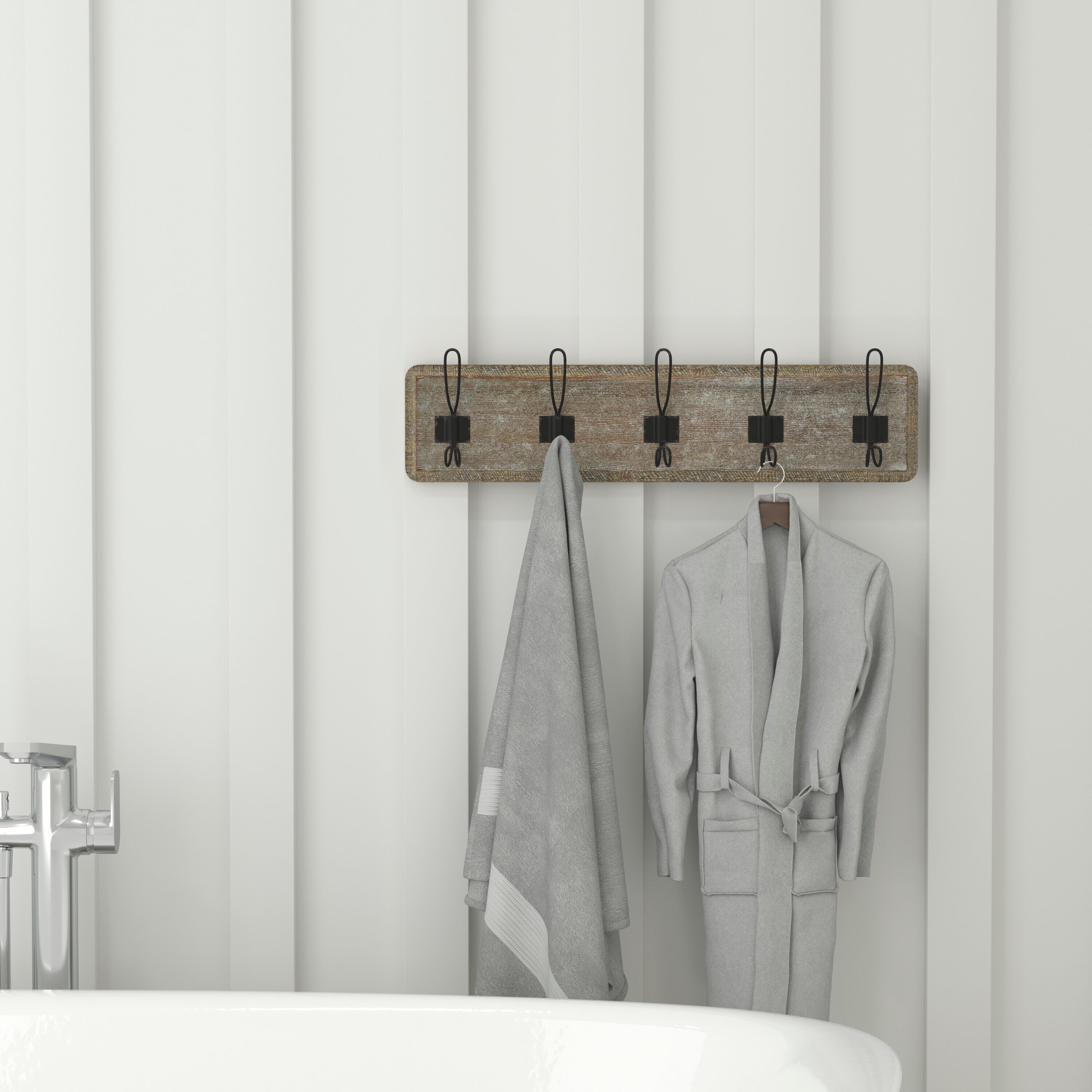 Flash Furniture Daly Weathered Brown Wood 5-Hook Coat Rack in the Coat Racks  & Stands department at