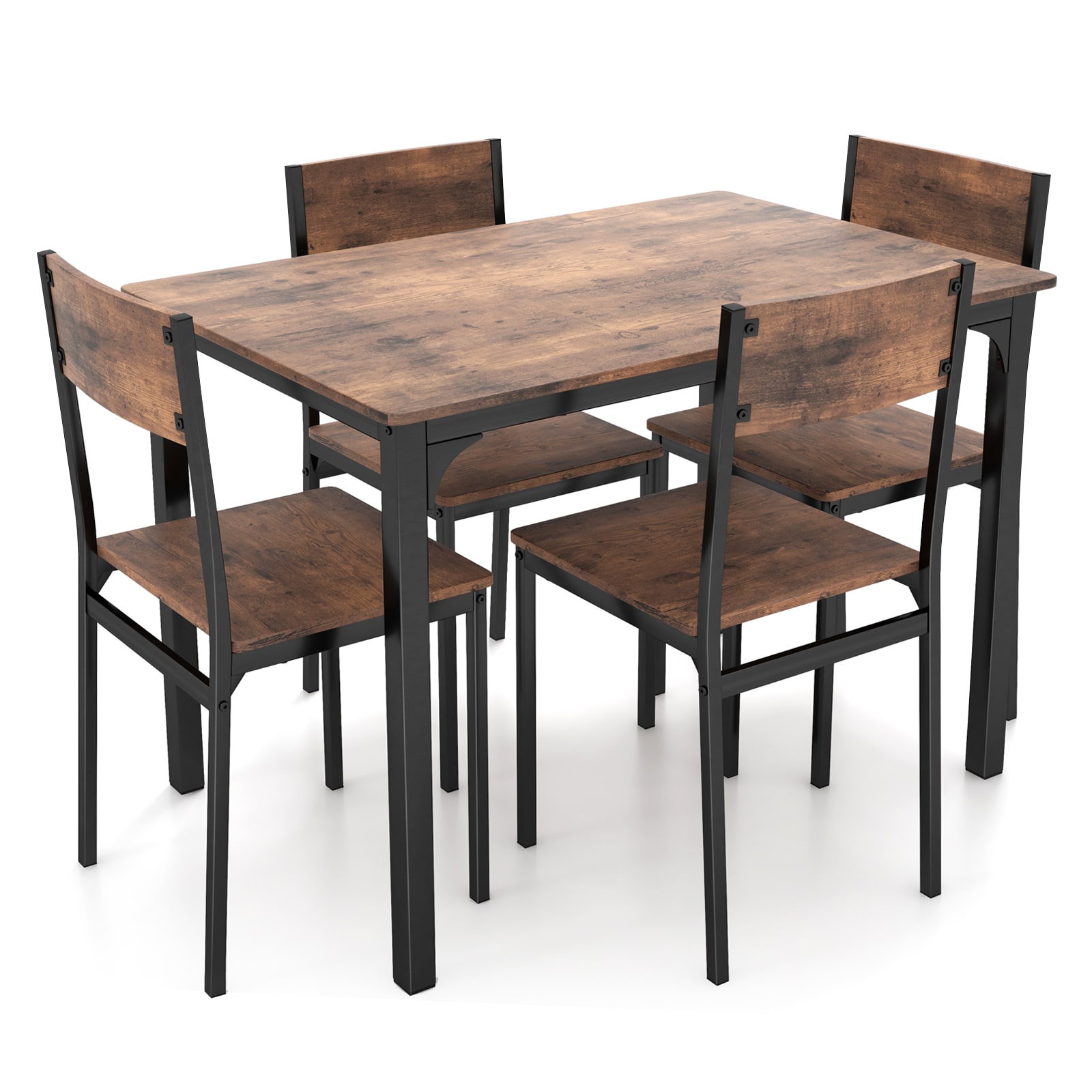 Slickblue D-CO-FC23665CK 5 Piece Rustic Brown and Black Industrial Dining Room Set with Rectangular Table and 4 Chairs (Seats 4) for Kitchen Apartment or Small Dining Space