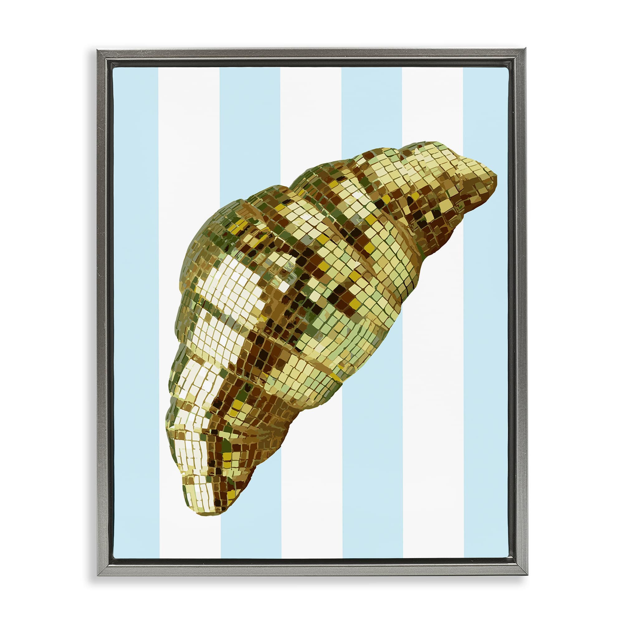 Stupell Industries BT-083-FFL-16X20 Disco Croissant and Blue Stripes Gray Framed Floater Canvas Wall Art By Lil Rue 17 x 21
