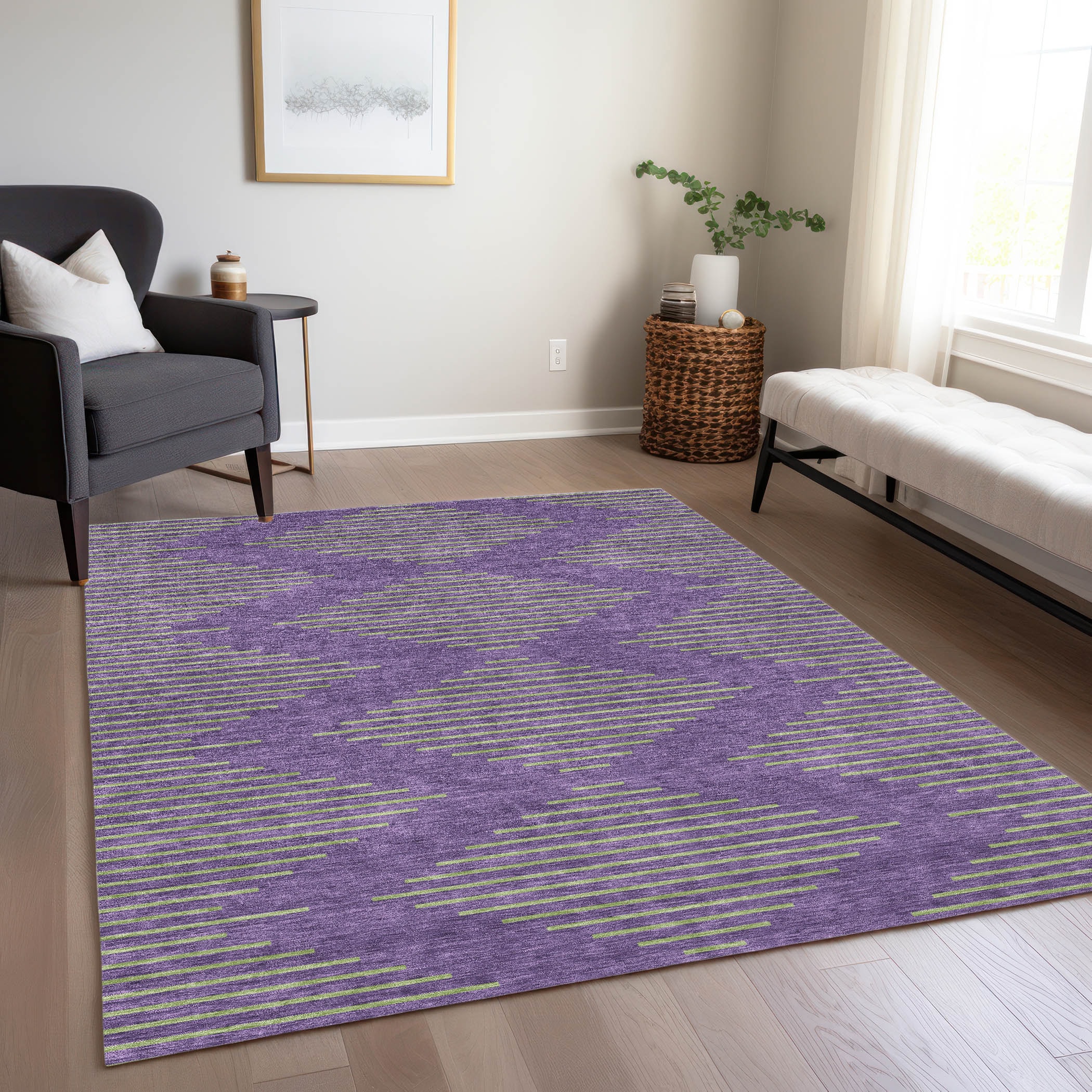 Addison Rugs ACN1017PP3X5 Chantille ACN1017PP 3 x 5 (ft) Polyester Purple Rectangular Indoor/Outdoor Geometric Machine washable Area rug