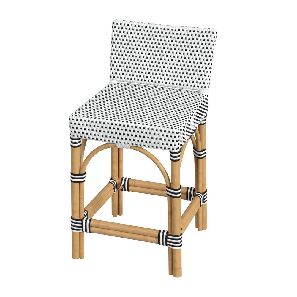 Butler Specialty 5585295 Serienna Rectangular Rattan Low Back 24.5 Counter Stool Black and White