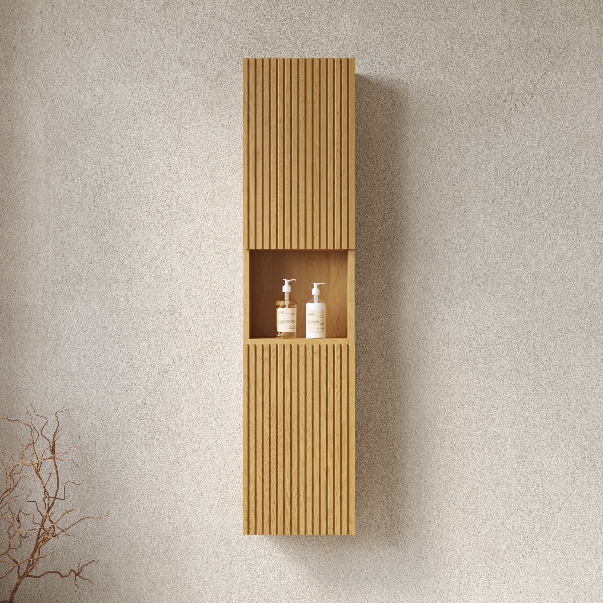 Homy Casa 14-in W Golden Oak Bathroom Storage Cabinet Multi-layer Board Wall Mounted with Door and Shelves Bathroom Linen Cabinets