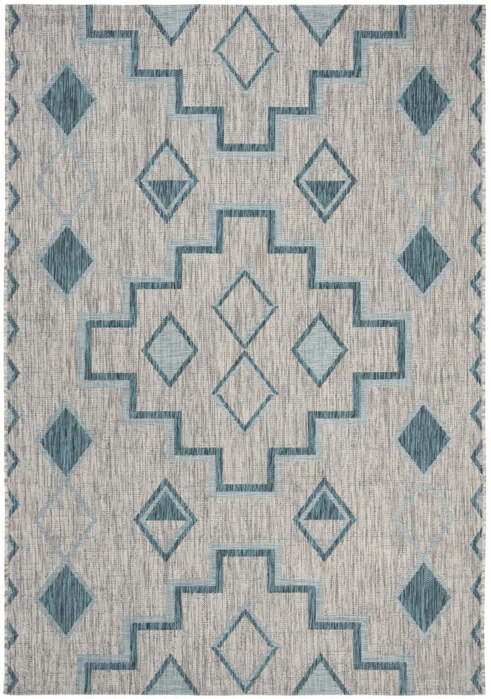 Safavieh CY8533-37212-6 Courtyard Tahoe 7 x 10 (ft) Loomed Polypropylene Gray/Teal Rectangular Indoor/Outdoor Geometric Coastal Area rug