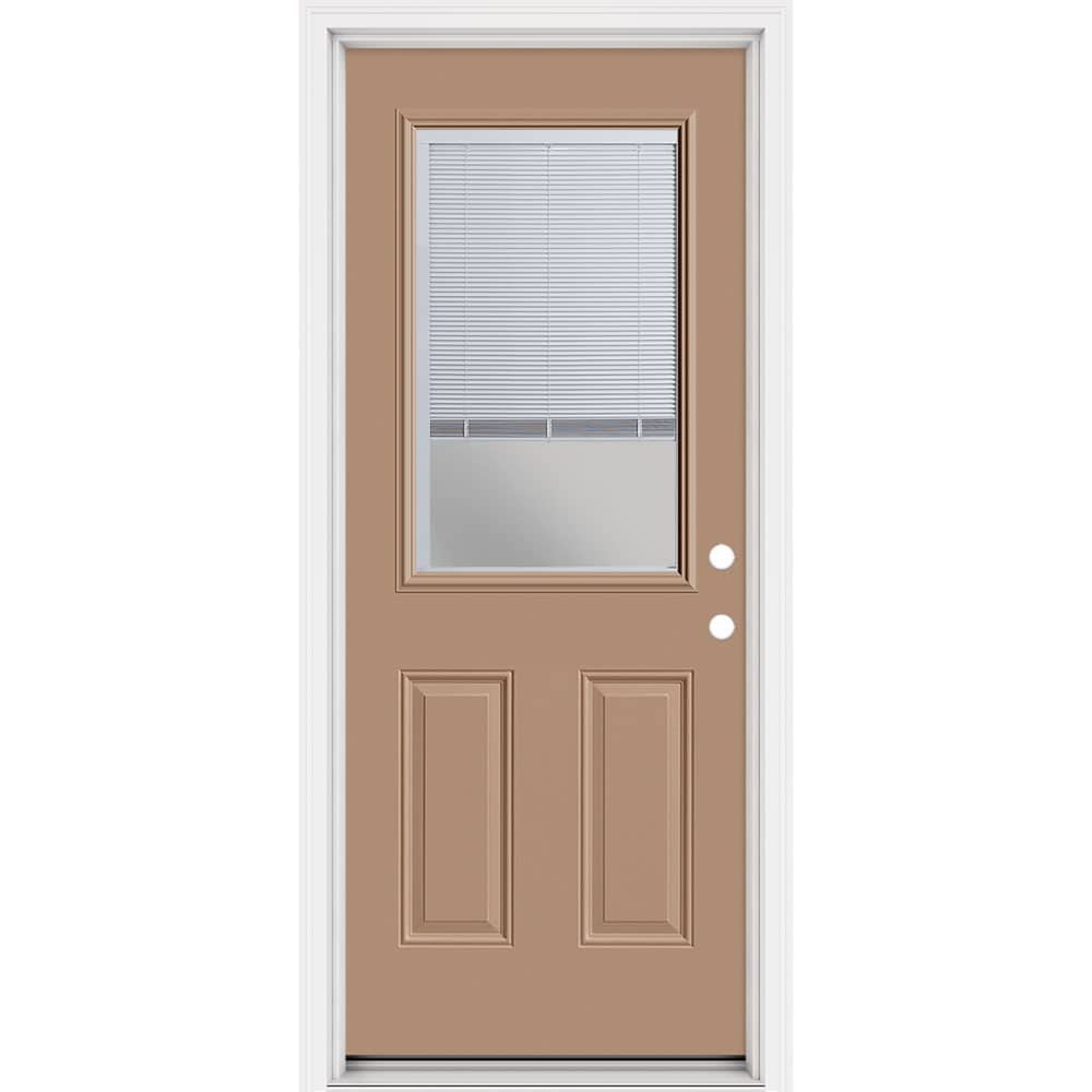Masonite 321485 Steel Doors Series 32-in x 80-in x 4-9/16-in Steel Half lite Left-hand inswing Warm Wheat Painted Prehung Front Door with Brickmould Insulating core