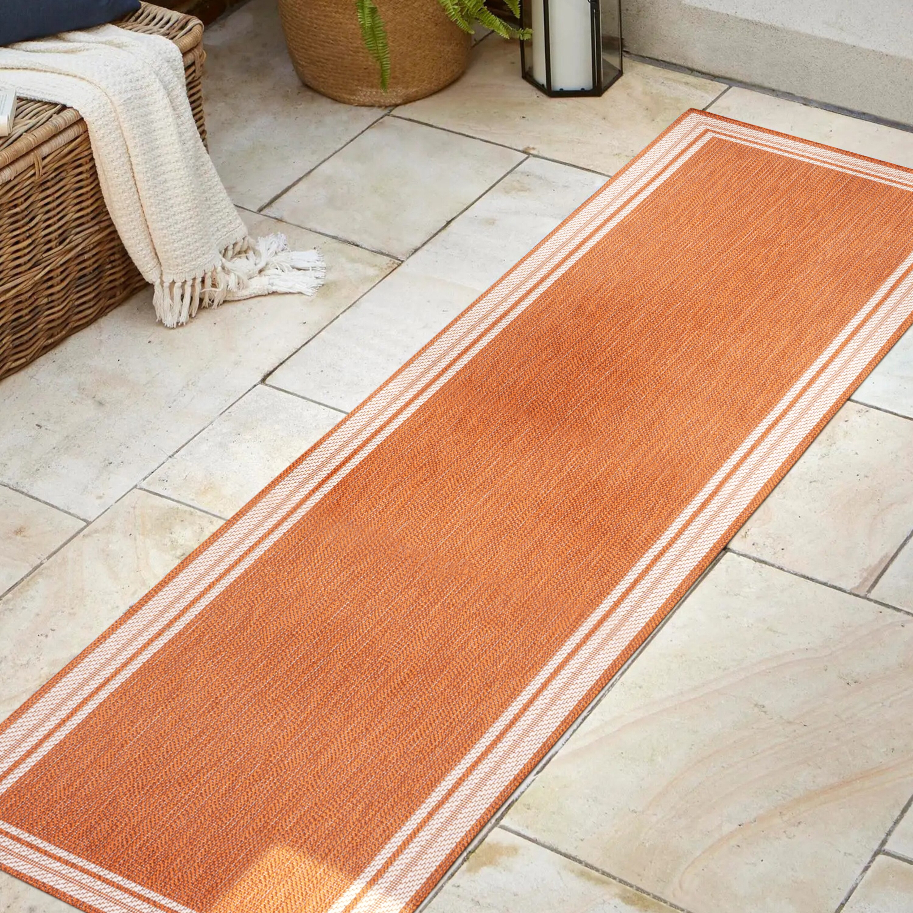 James 2' x 8' Orange/Cream Stripe Synthetic Runner Rug