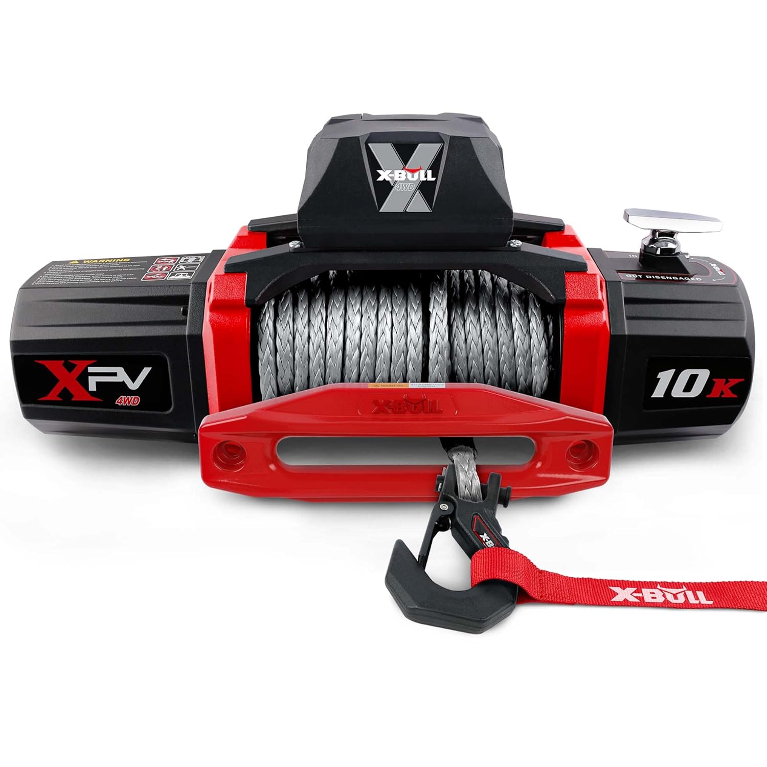 X-BULL 10000 lb Capacity 12V Electric Winch Kit with Synthetic Rope Hawse Fairlead Wireless Remote IP67 Waterproof 4.5kW 5.6HP Series Wound Motor 3-Stage Planetary Gear 218 to 1 Ratio