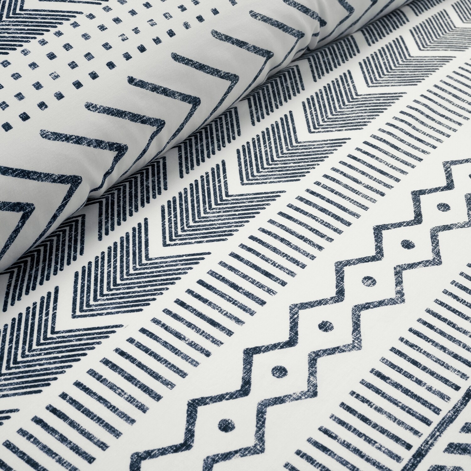 Navy and White Cotton Geometric Full/Queen Duvet Set