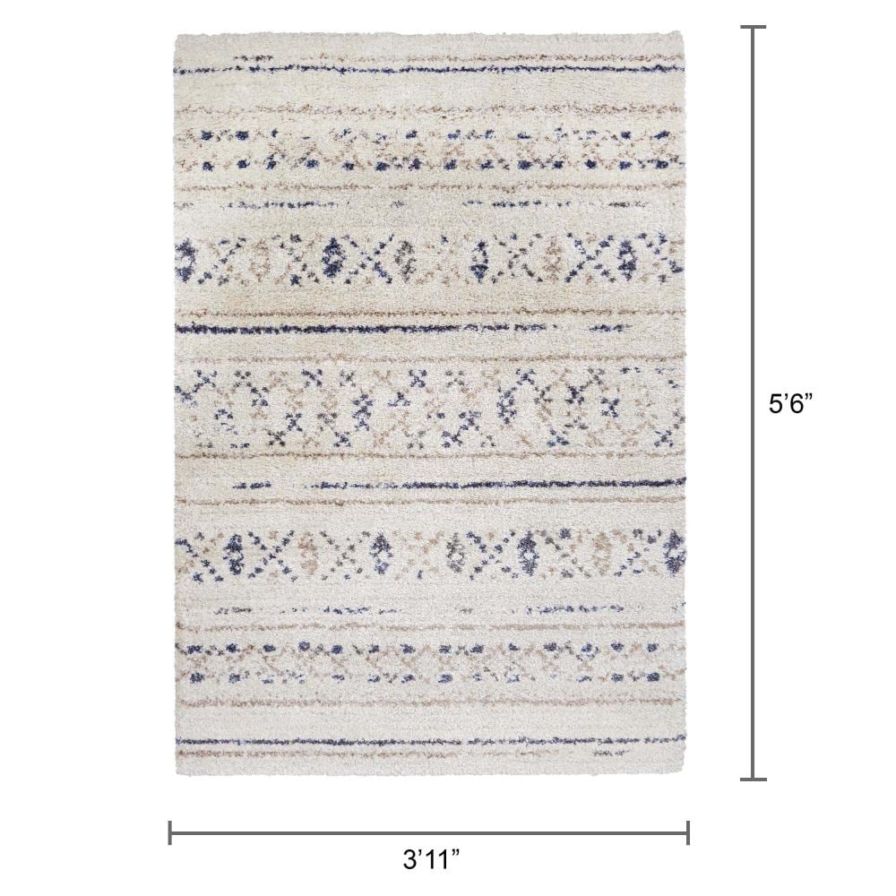 Ivory and Caramel Wool Synthetic Shag Area Rug