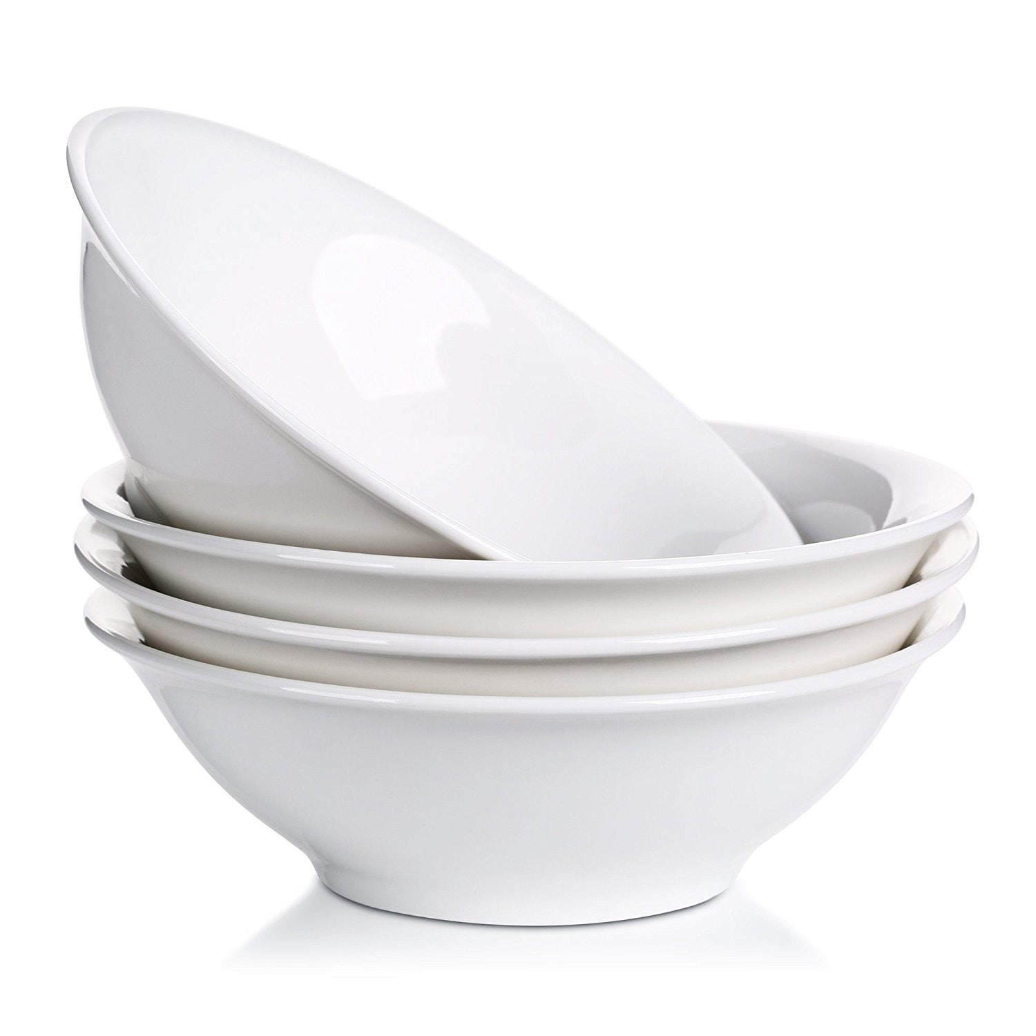 Aoibox  48 fl oz White Ceramic Soup Salad Pasta and Cereal Bowls Set of 4 Wide Deep 9 in Microwave Safe