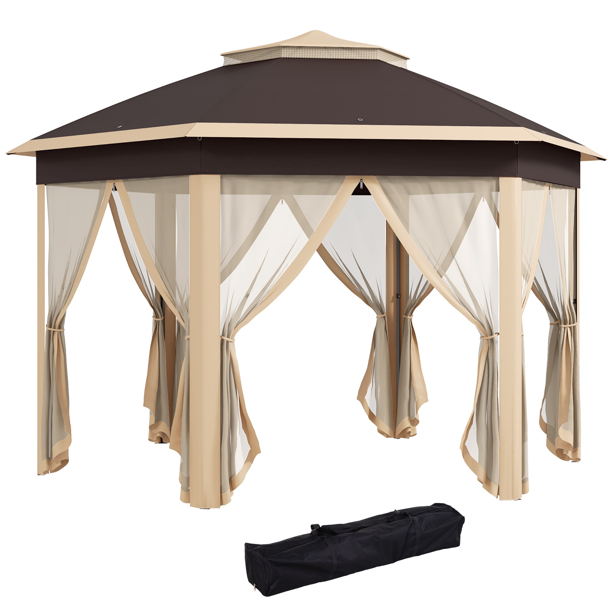 Kahomvis AOS-QP109-258 13-ft x 13-ft Beige Hexagon Pop-up Soft top Roof
