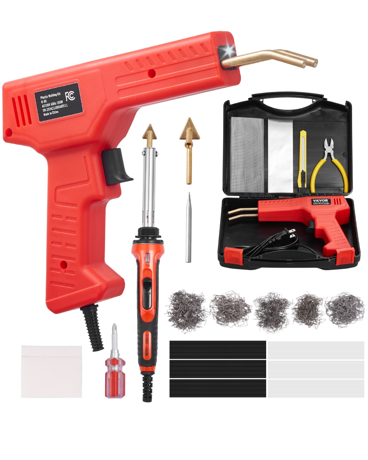 VEVOR Plastic Welder Kit 100W Plastic Welding Gun + 60 W/100W Soldering Iron  Professional Plastic Repair Welding Tool with 1000PCS Hot Staples and 60 Rods for Car Bumper Kayak Electronics Toys