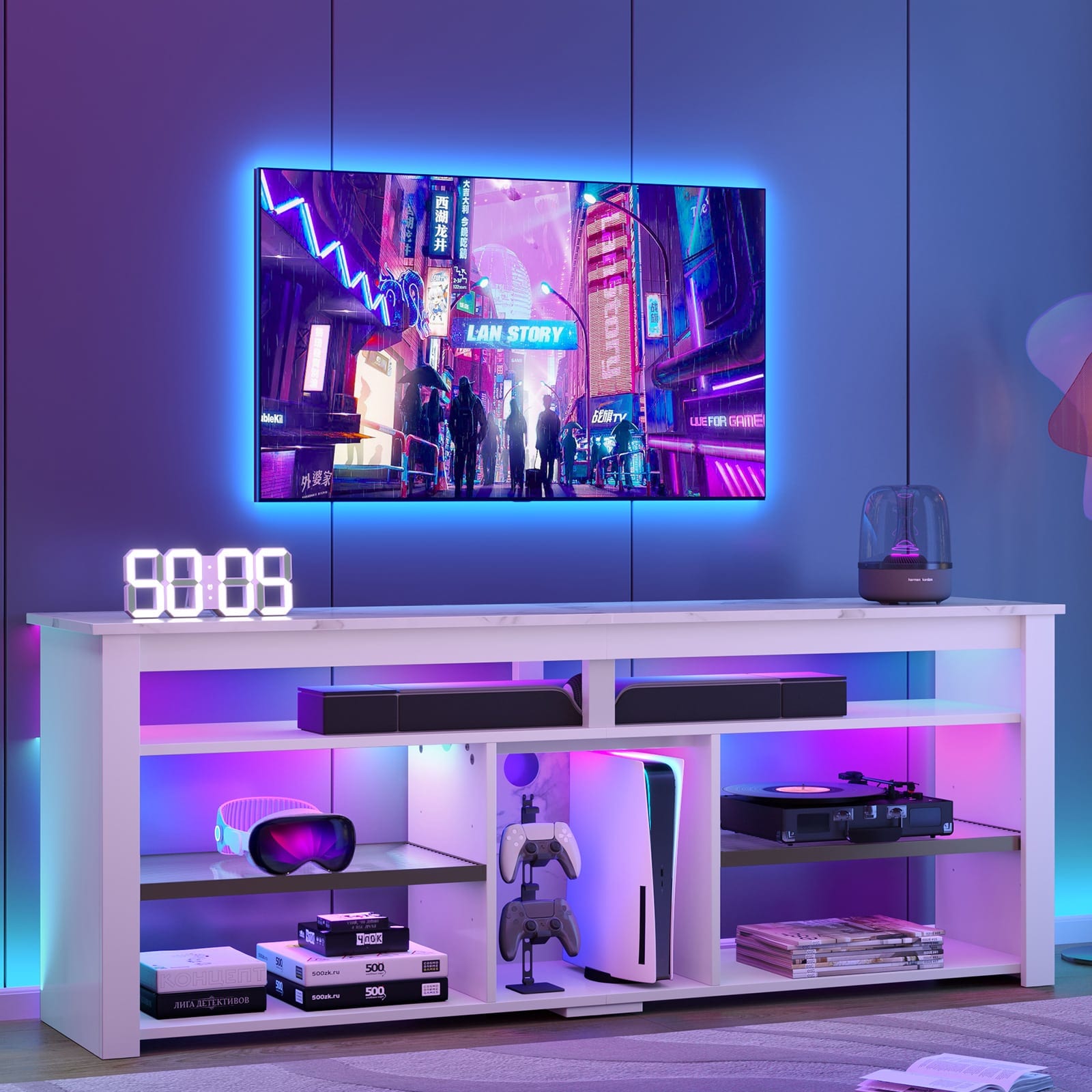 Bestier 62.99-in W 6-Shelf White TV Stand #LOW-L102716H-WHBE