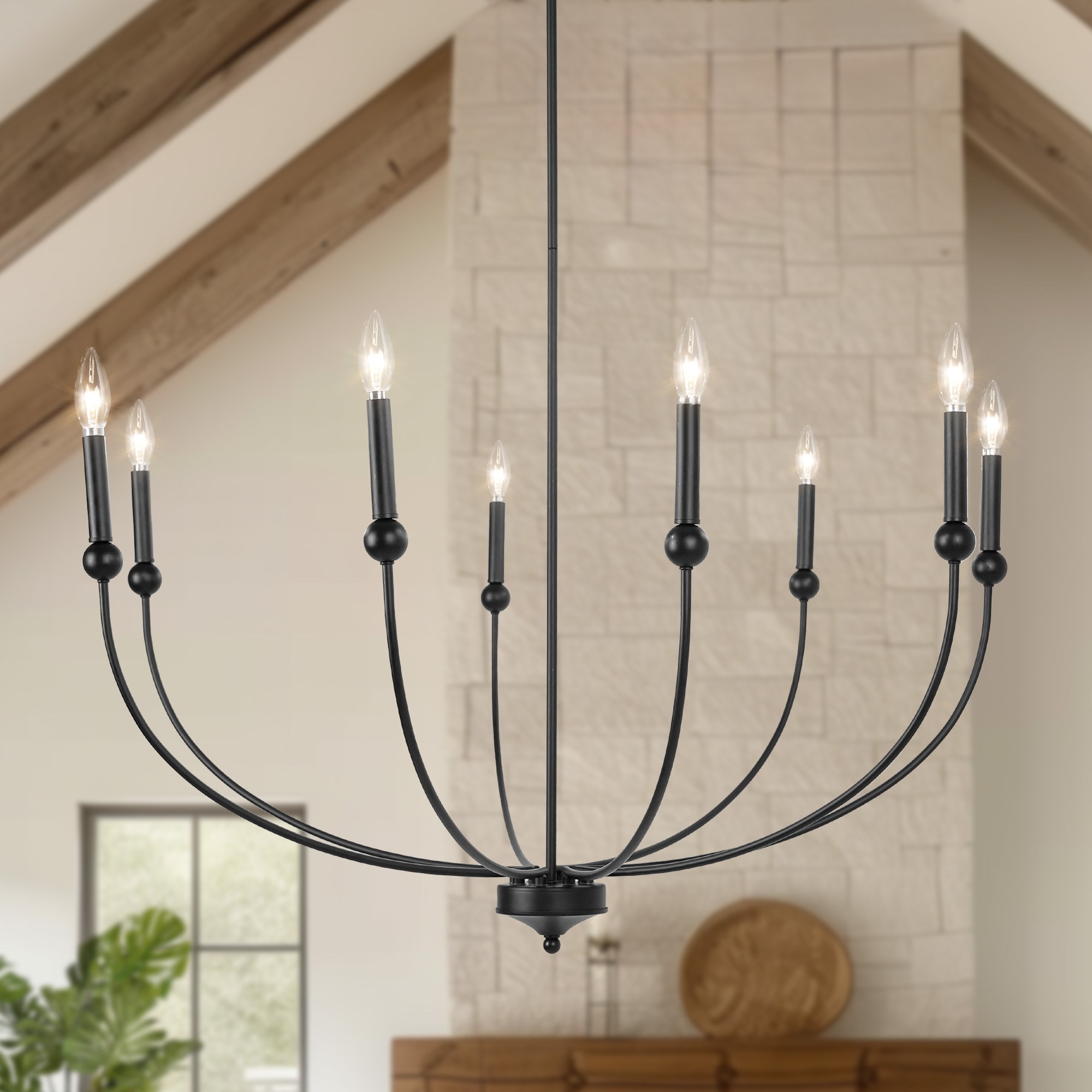 LNC LUAIQER544519C Dockpusarry 39.8" Oversized 8 -Light Matte Black Transitional For Use in Bedrooms, Dining Rooms, Foyers, Kitchens, Living Rooms Chandelier