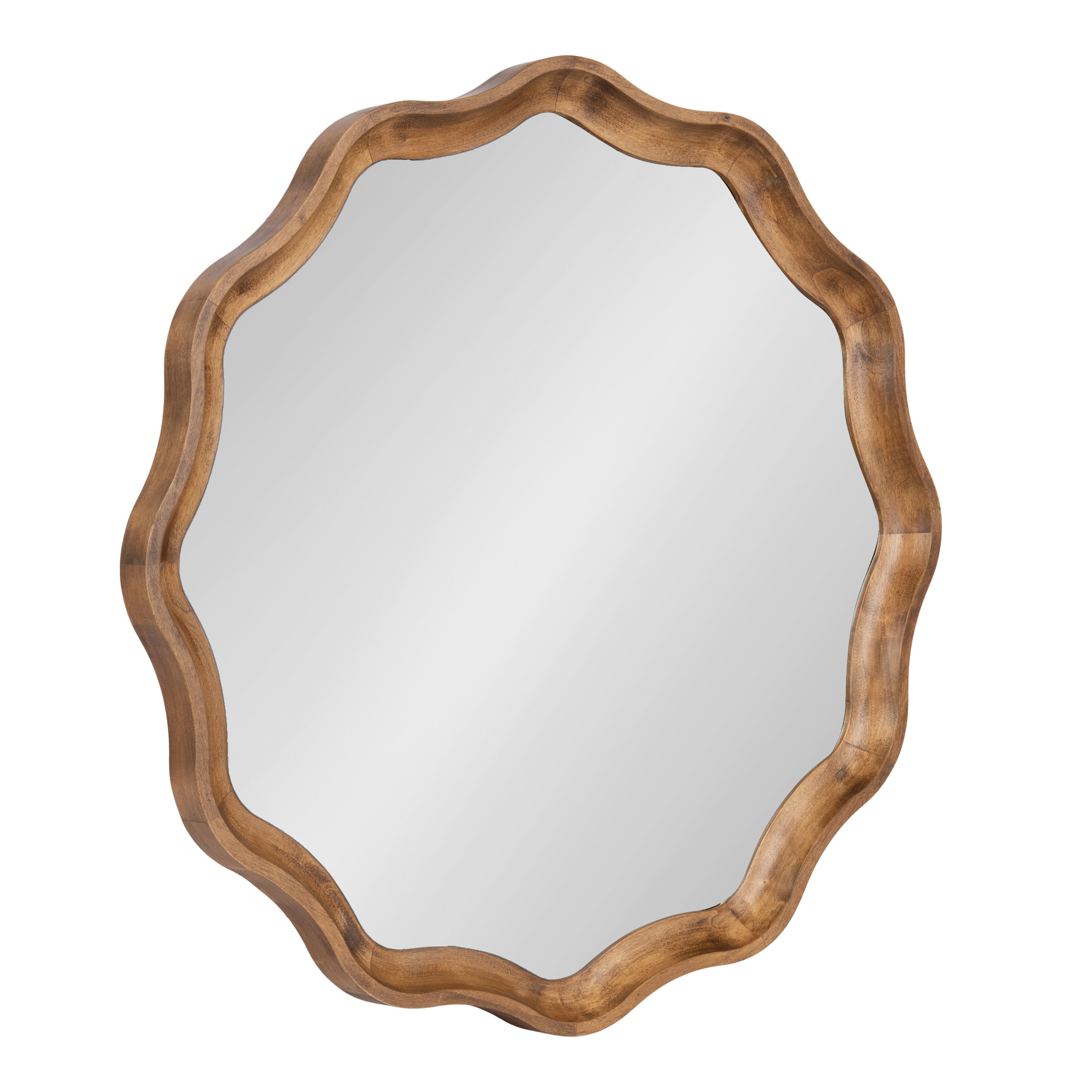 Hatherleigh 28" Rustic Brown Scalloped Round Wood Mirror