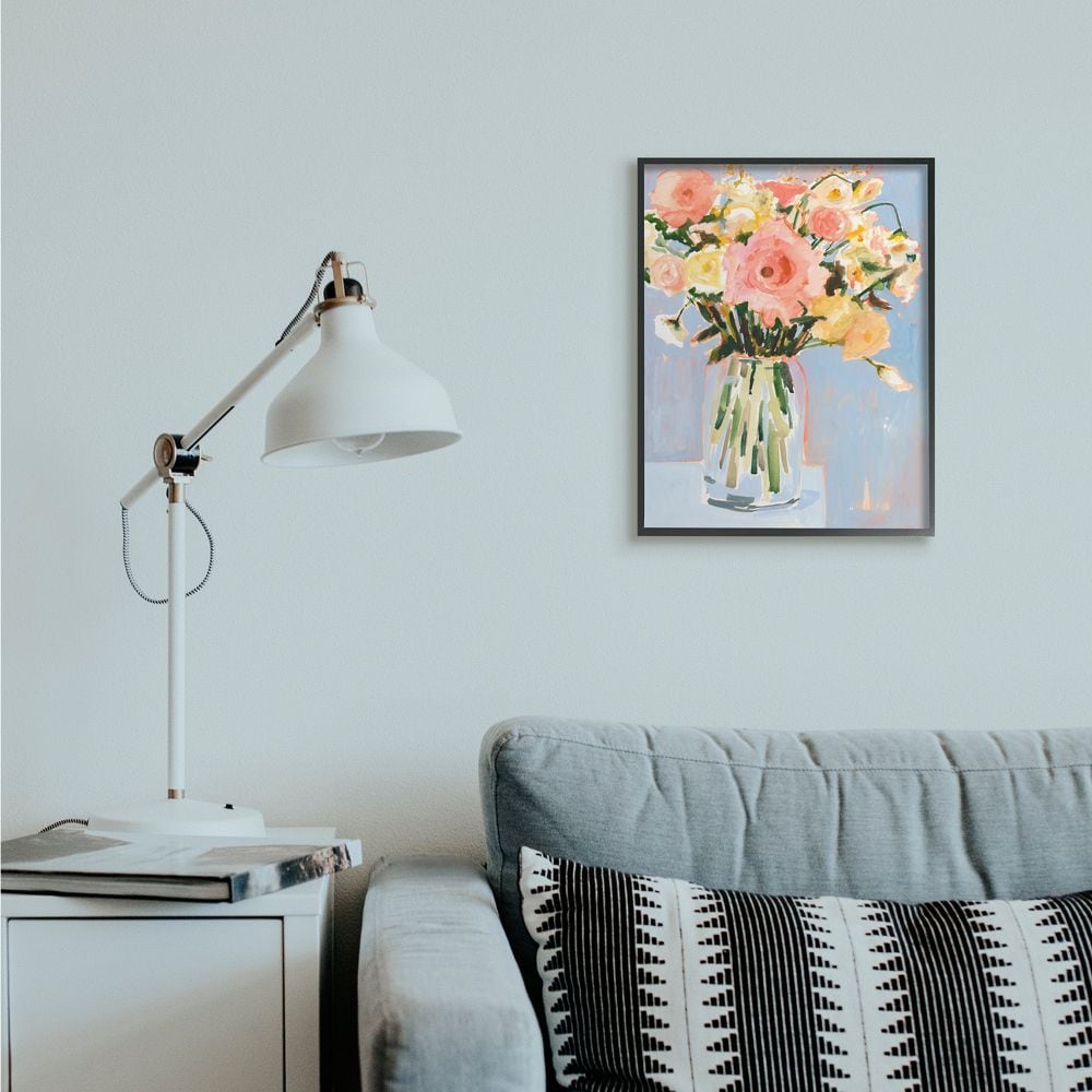 Chic Floral Bouquet Pastel Canvas Print in Black Frame