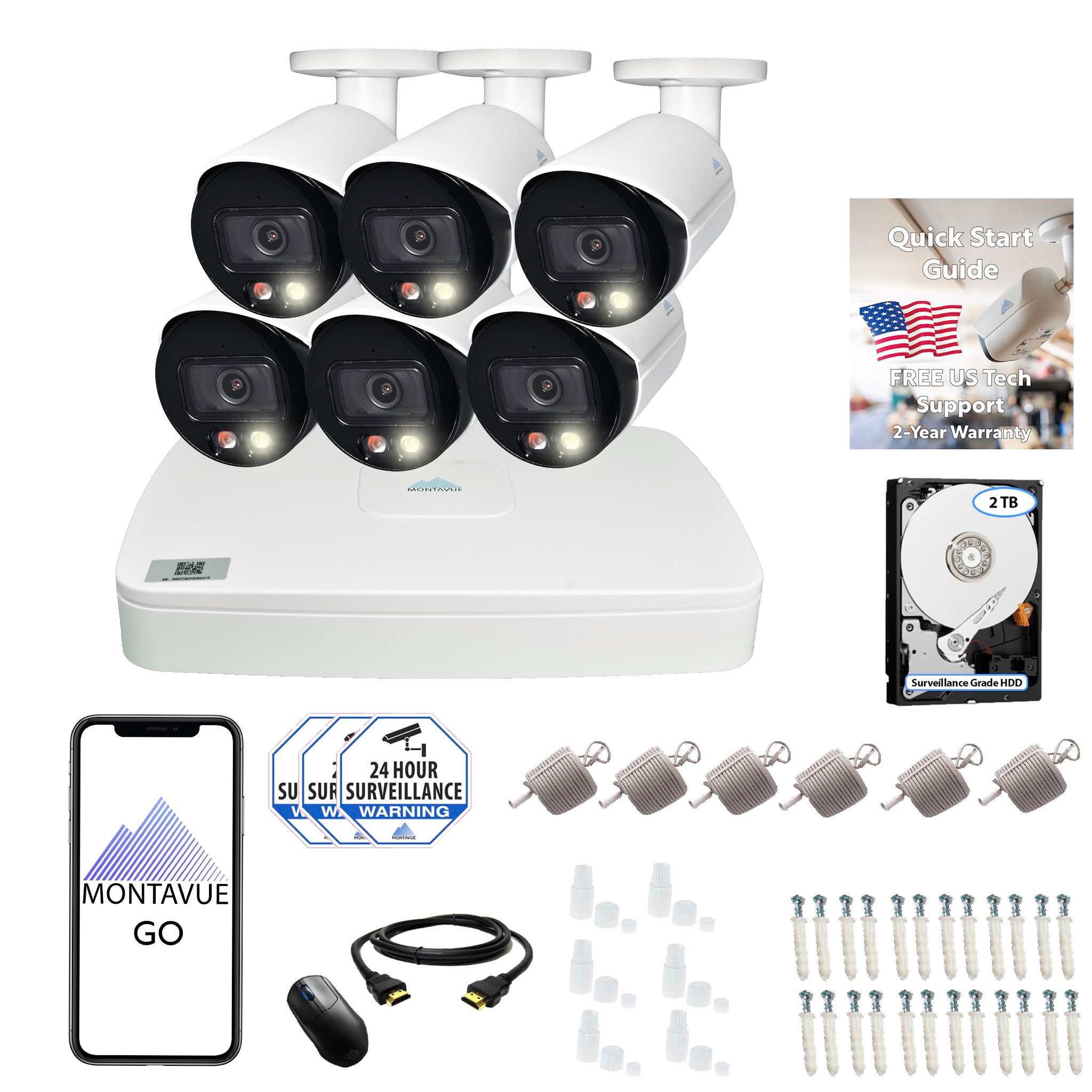 Montavue MTIP4082-6-4095B-W 8 Channel Security Camera System with 6 Smart Illumination 4MP AI Audio Bullet Cameras