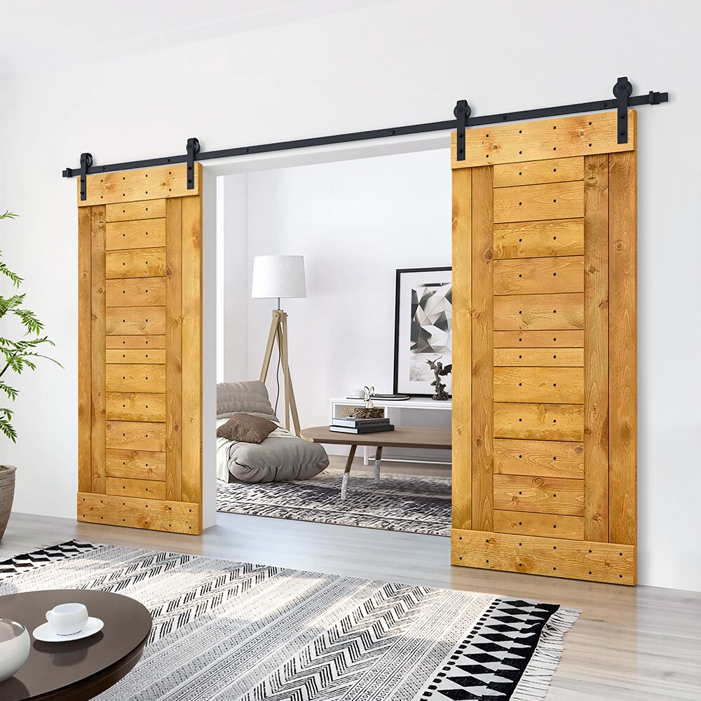 CALHOME 60-in X 84-in Colonial Maple Pine Wood Double Barn Door ...