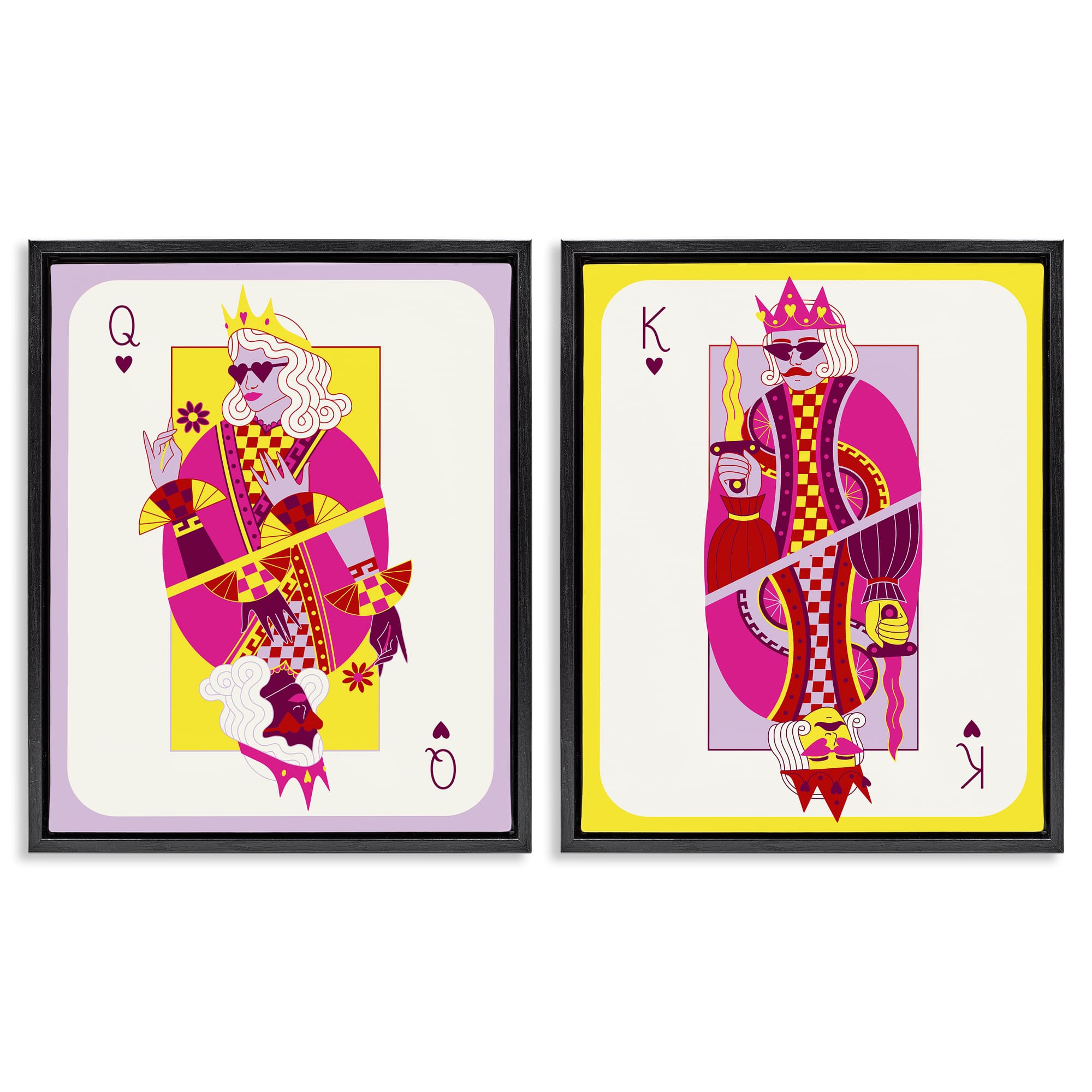 Stupell Industries B2-763-FFB-2PC-24X30 King and Queen Cards 2pc Floating Frame Set design by Grace Popp