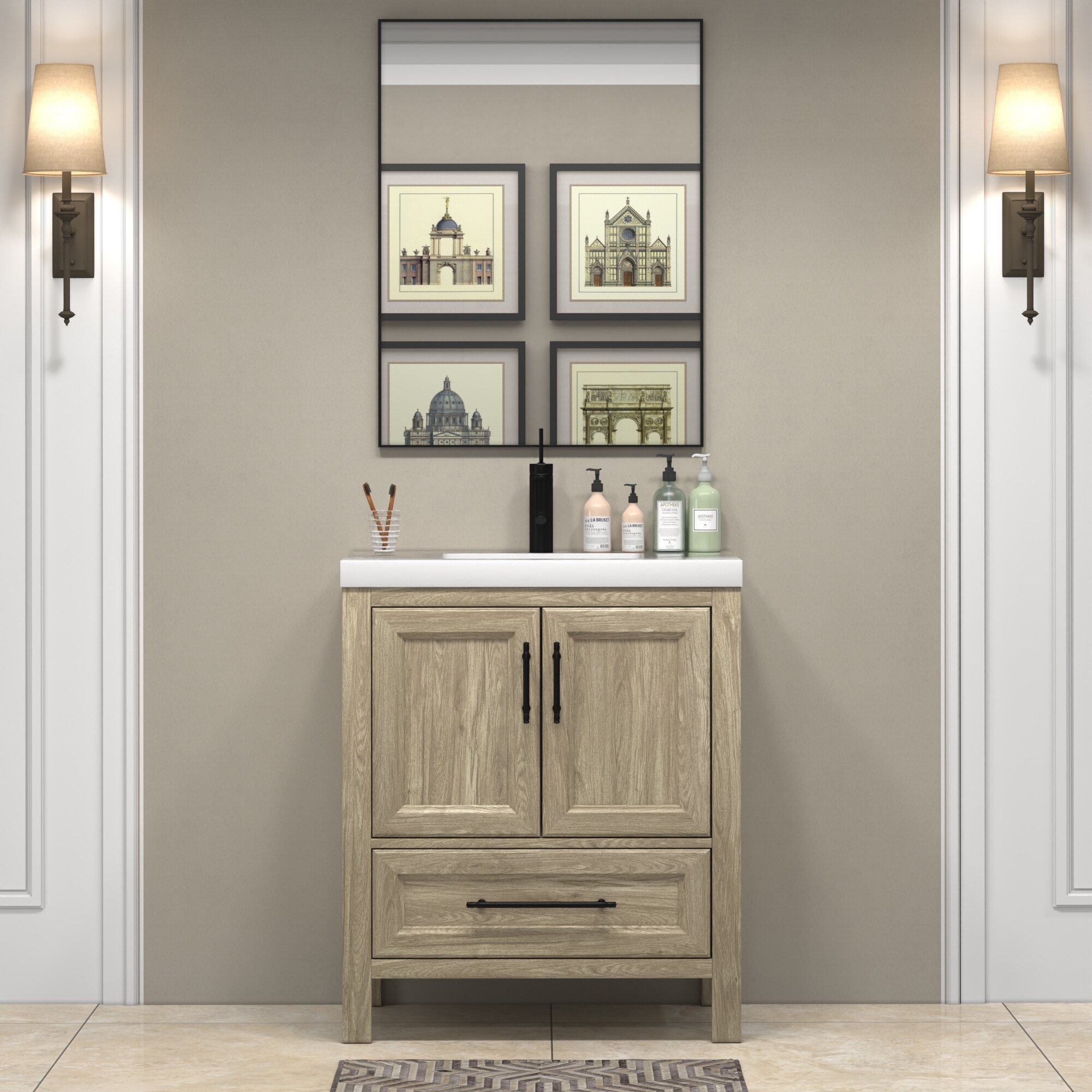 BV Better Vanity VIV30-HG VIV 30-in Dark French Oak Undermount Single sink Bathroom Vanity with White Acrylic Top