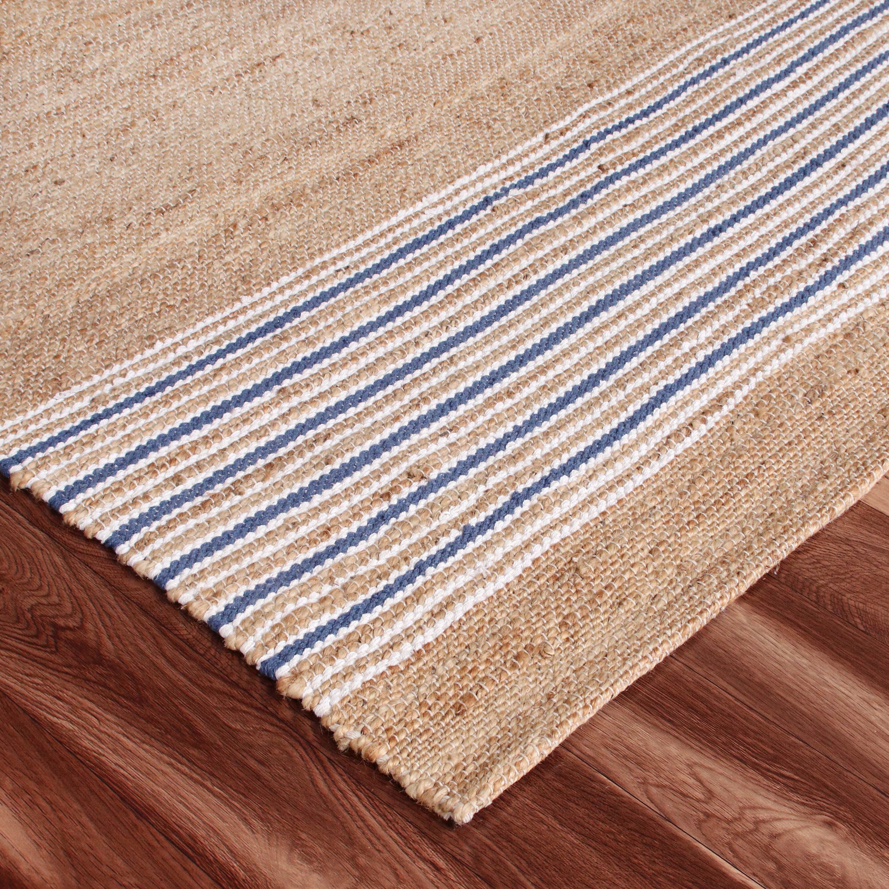 Coastal Stripe Hand-Woven Cotton Area Rug, 5' x 7', Blue
