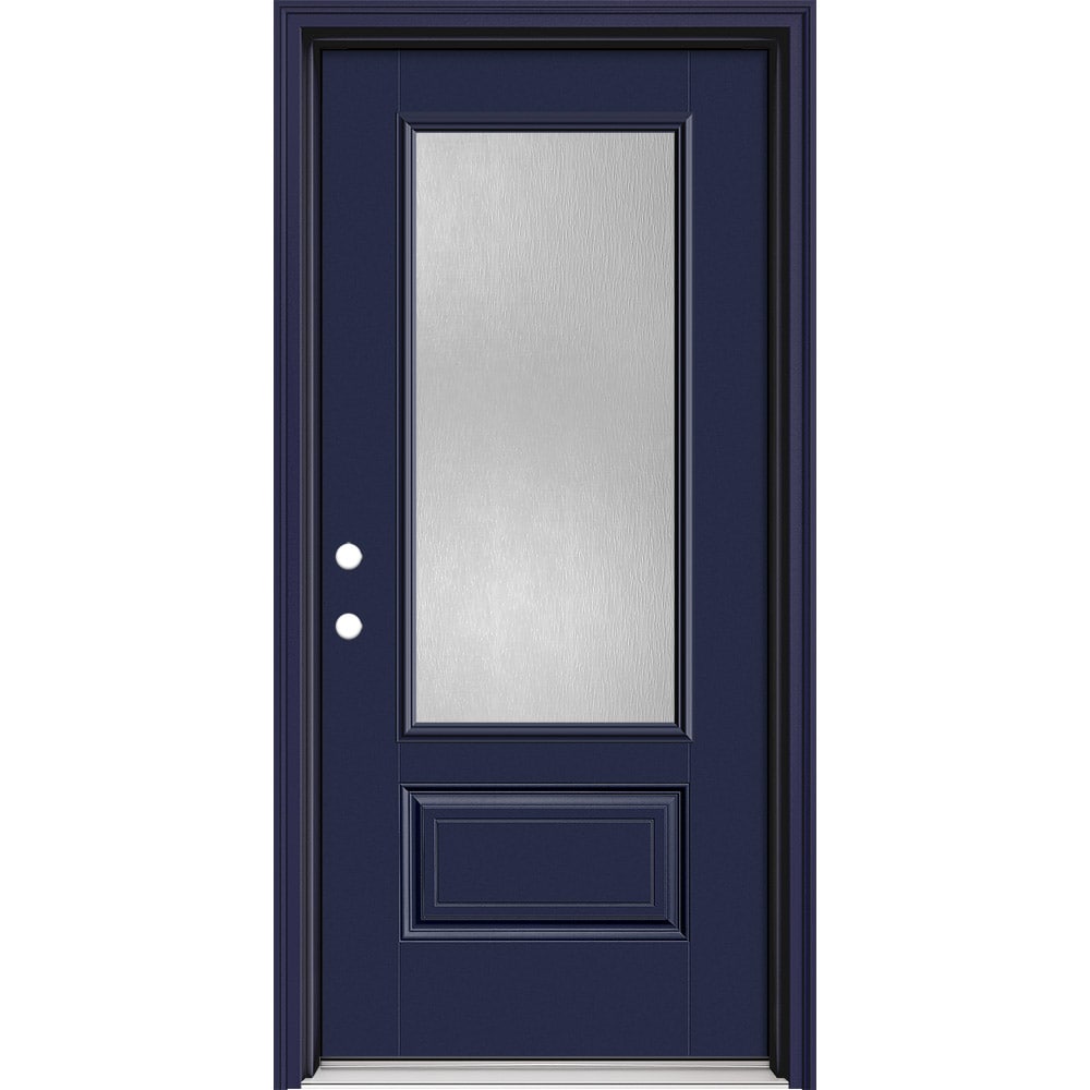 Masonite 630629 Performance Door System 32-in x 80-in x 4-9/16-in Fiberglass 3/4 lite Right-hand inswing Eclipse Painted Prehung Front Door with Brickmould Insulating core