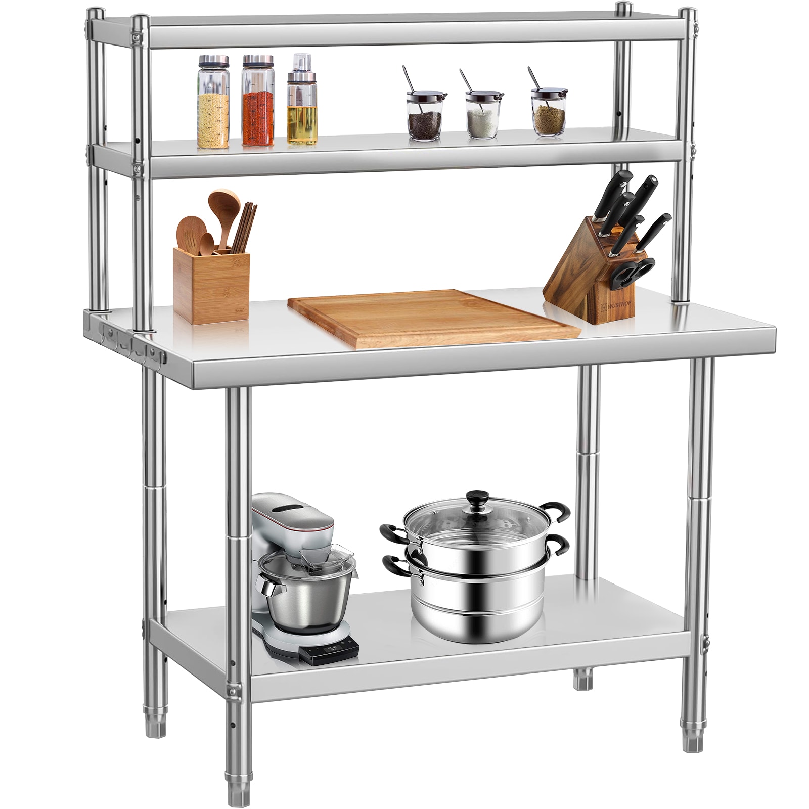 GarveeLife Premium Stainless Steel Food Preparation Station 36x24 Inch With Dual Overshelves And Reinforced Support For Commercial Kitchens Catering And Household Spaces #LIVE66-0861