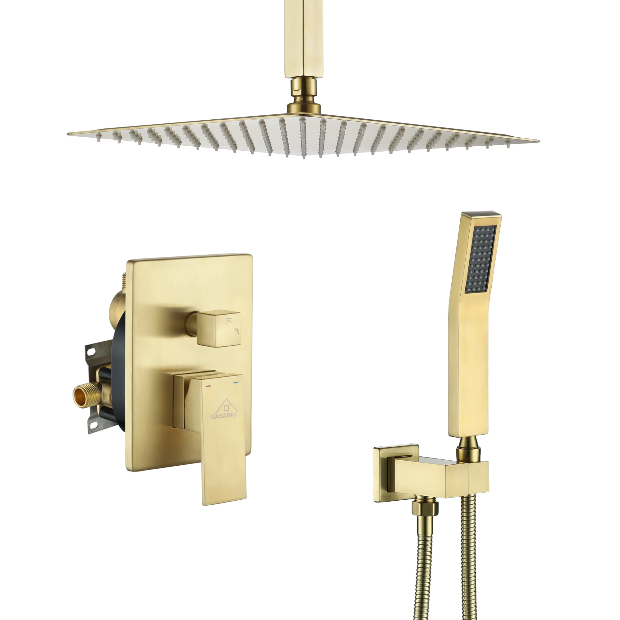 CASAINC CS3602-10BG Brushed Gold 12-in Built-In Shower Faucet System with 2-way Diverter ( Pressure-balanced Valve Included )