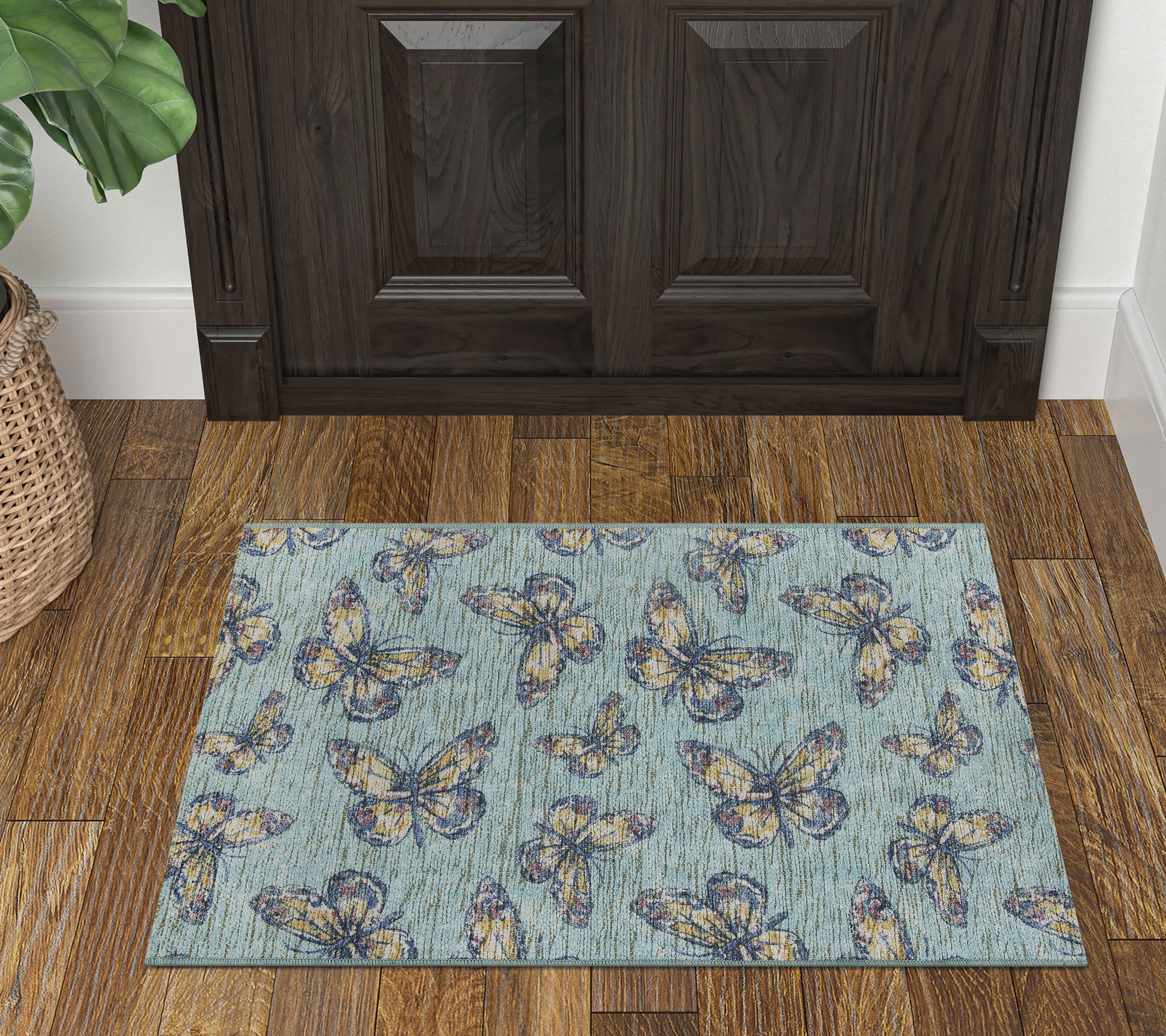 Waverly 35065 2 x 3 (ft) Polyester Catalina Blue Multi Rectangular Indoor Floral/Botanical Machine washable Throw rug