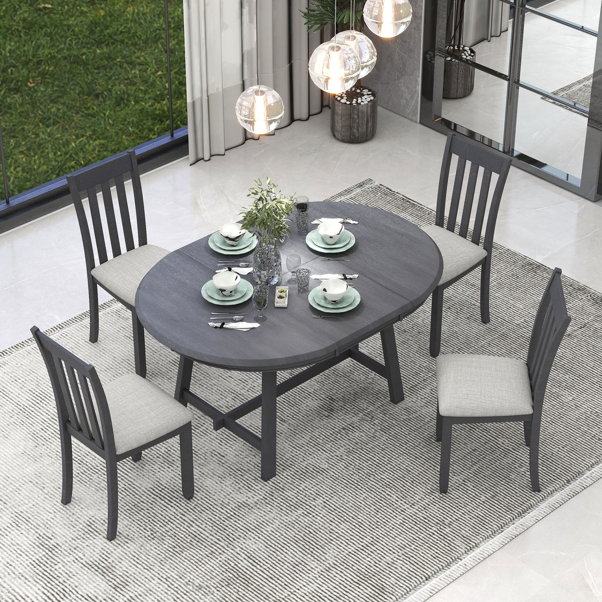 Qualler TRAPR0038E Gray Contemporary/Modern Dining Room Set with Round Table ( Seats 4 )