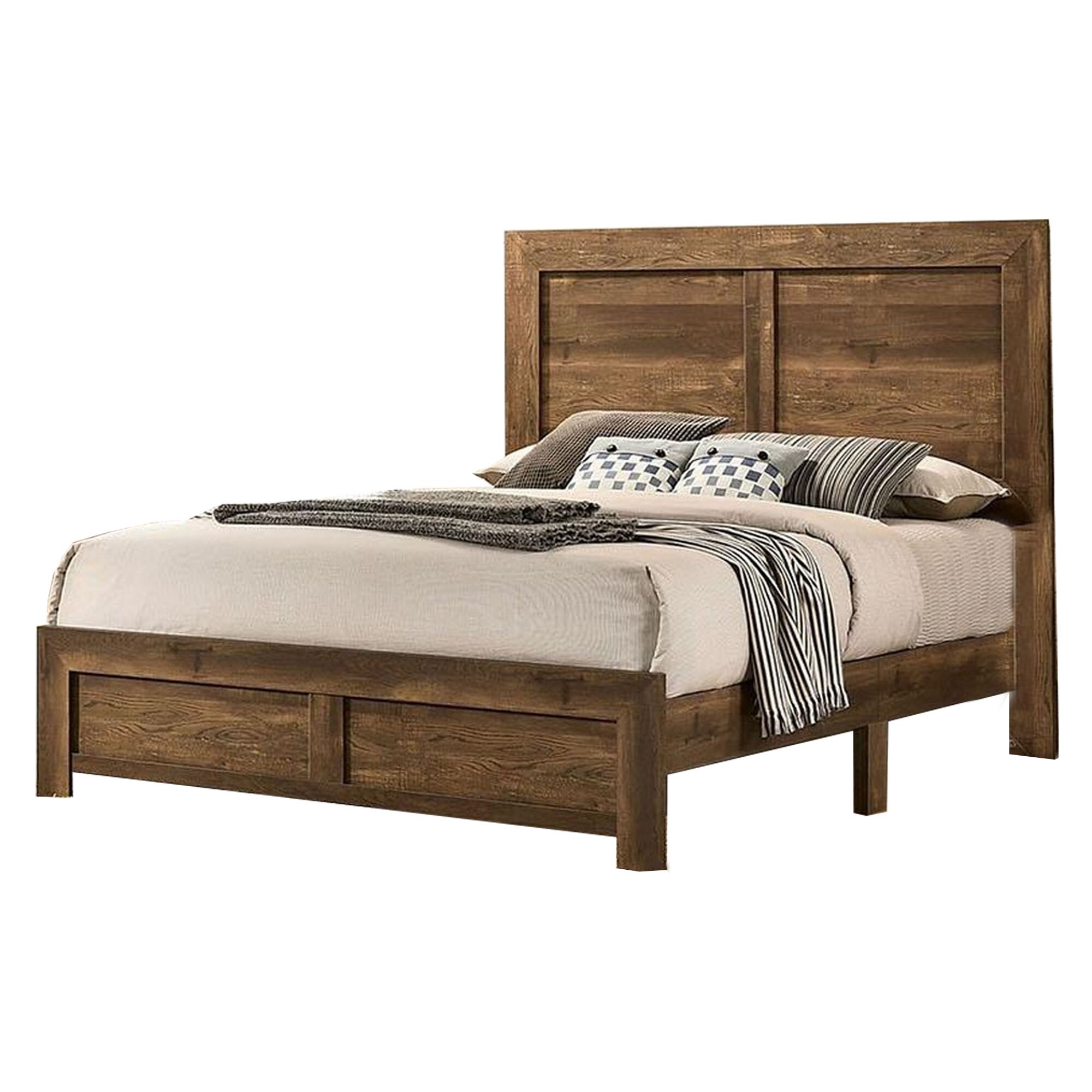 Benzara Brown Queen Wood Platform Bed in the Beds department at