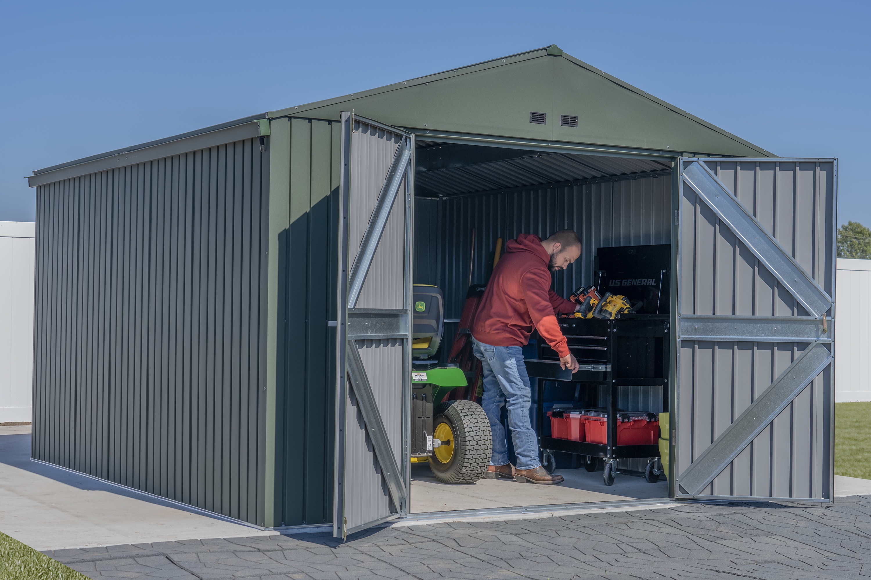 Green 10' x 12' Steel Lawn Care Storage Shed Kit